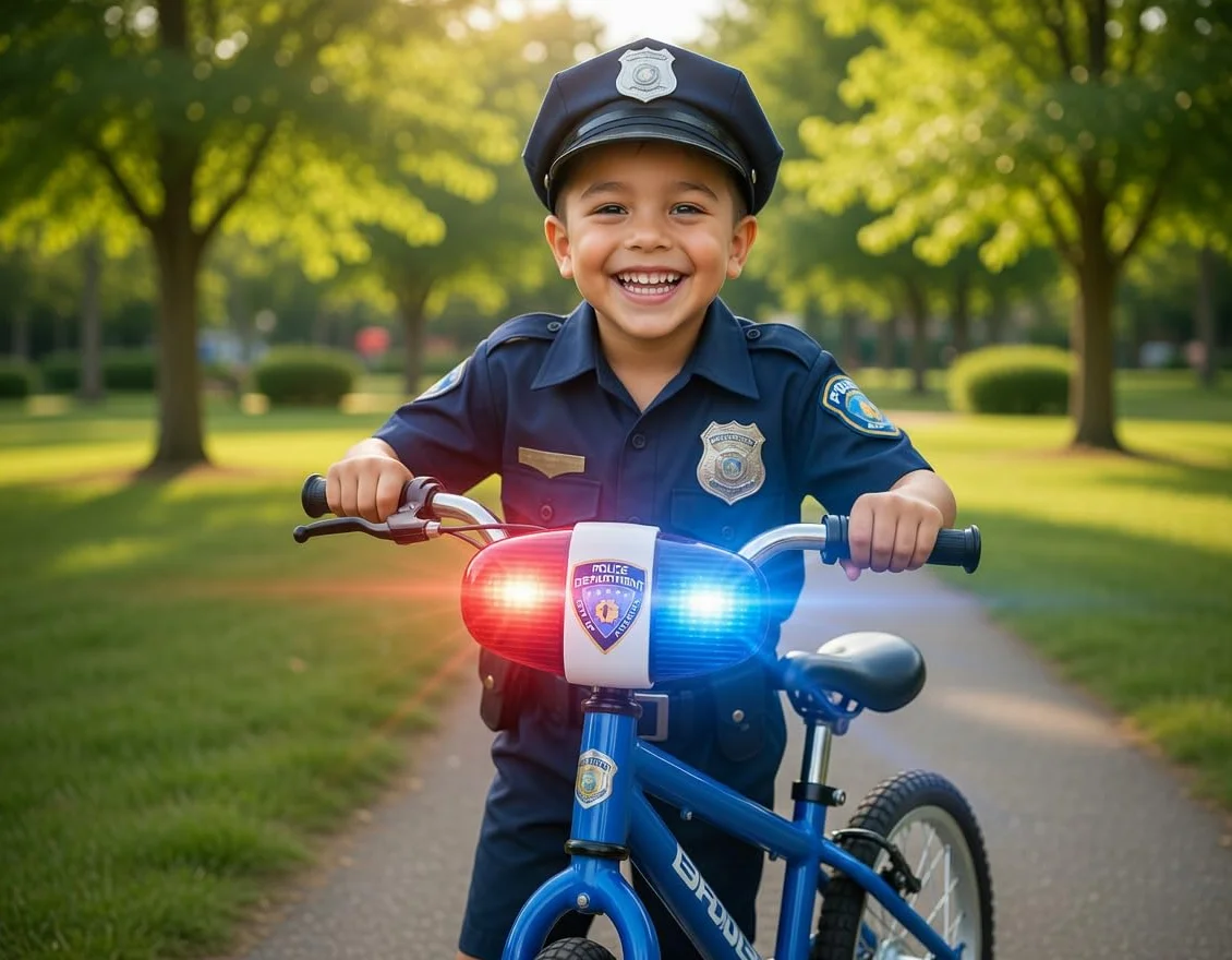 Playmags Lampe de Vélo Enfants avec Sons Sirène LED Rouge/Bleu Clignotantes Étanche 3+