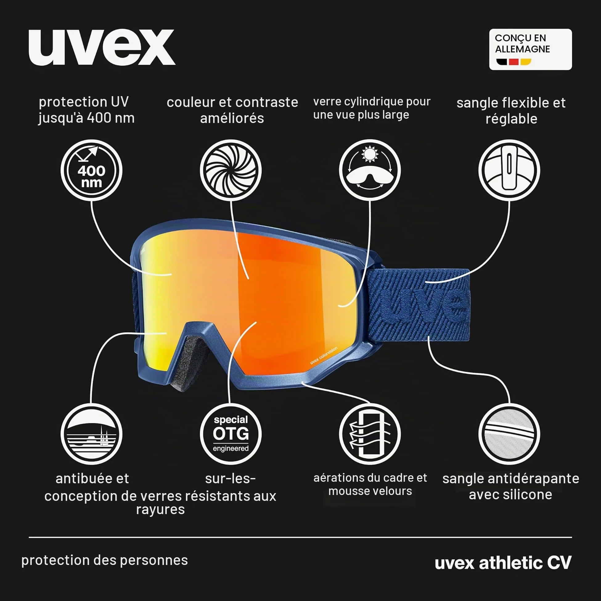 uvex Athletic CV - Lunettes de Vélo pour Hommes et Femmes - à Contraste Élevé - Anti-Buée