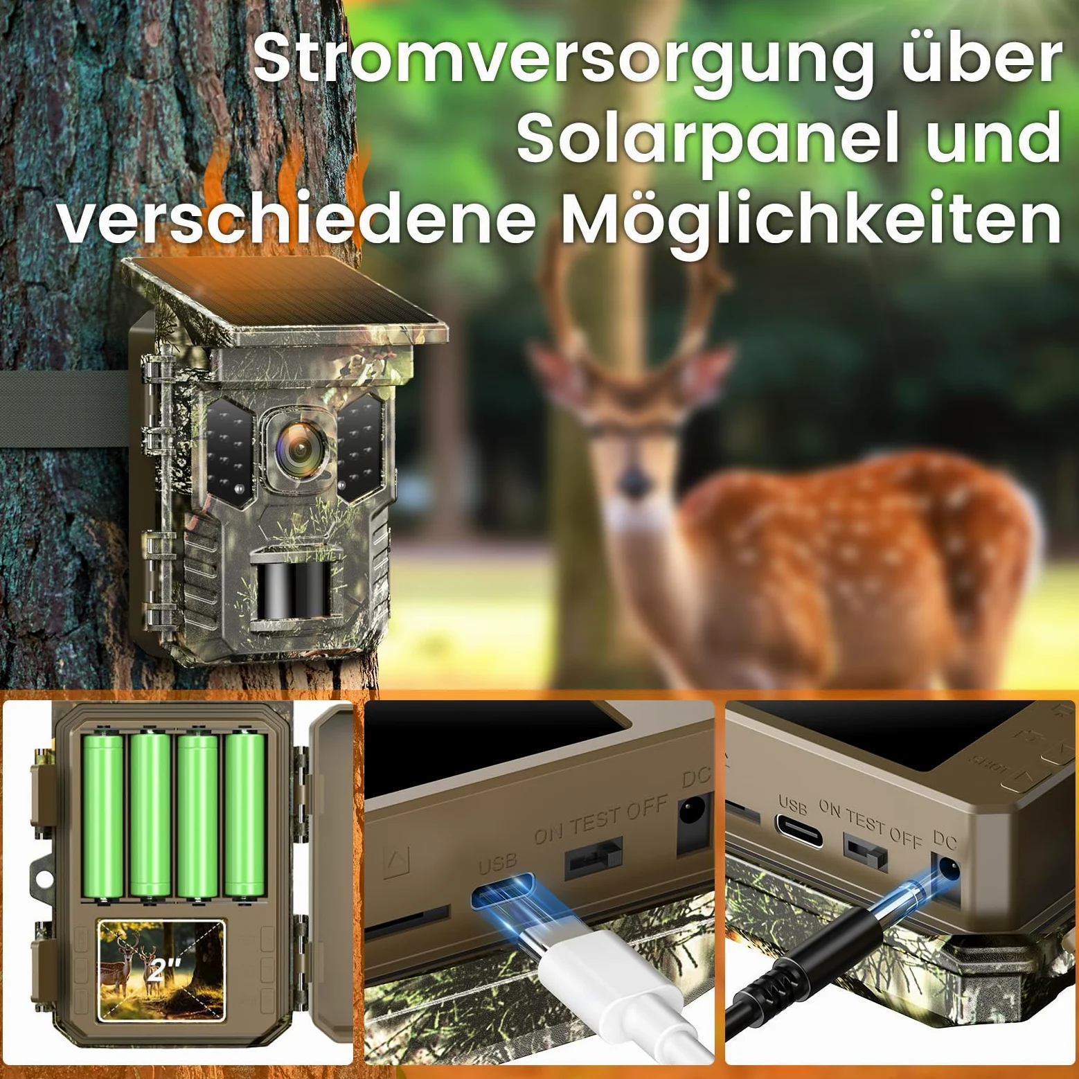 XTU Caméra de chasse avec application de transmission de téléphone portable, caméra Wi-Fi 2,7 K avec détecteur de mouvement, vision nocturne, carte SD de 32 Go, étanche IP66, batterie au lithium