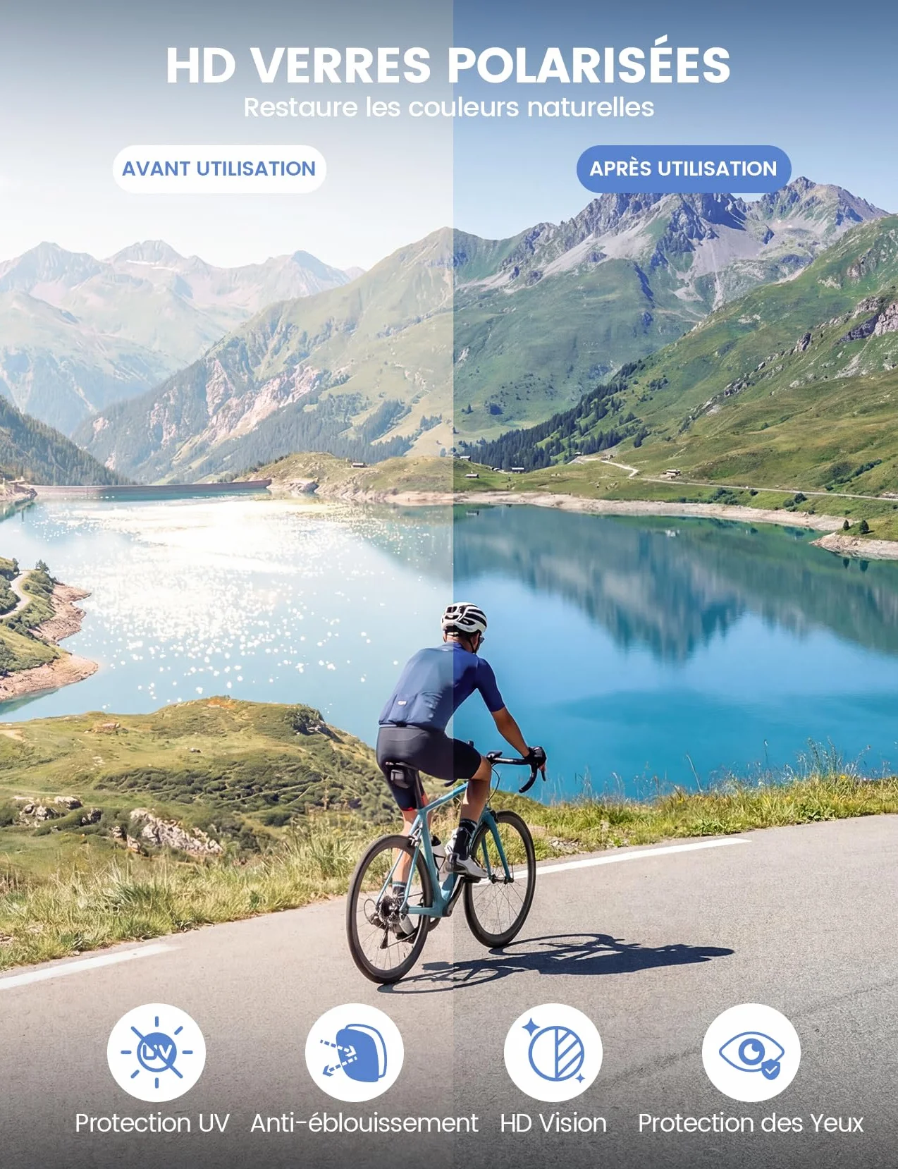 Lamicall Lunettes de Soleil Cyclisme Polarisées 22g Ultraléger TAC Verres Monoblocs UV400 Protection TR90 Monture