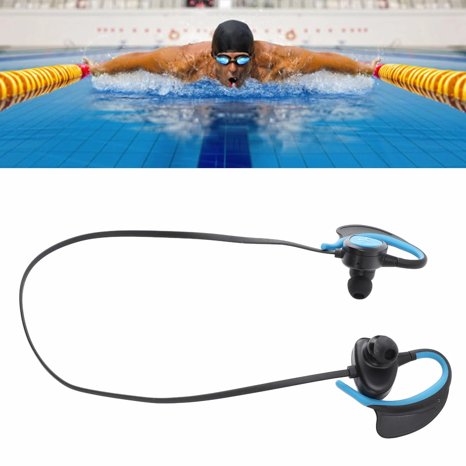 Casque de Natation écouteurs sans Fil Conduction Osseuse étanche IPX8 Lecteur MP3 32 Go Silicone Course Sport BLUE