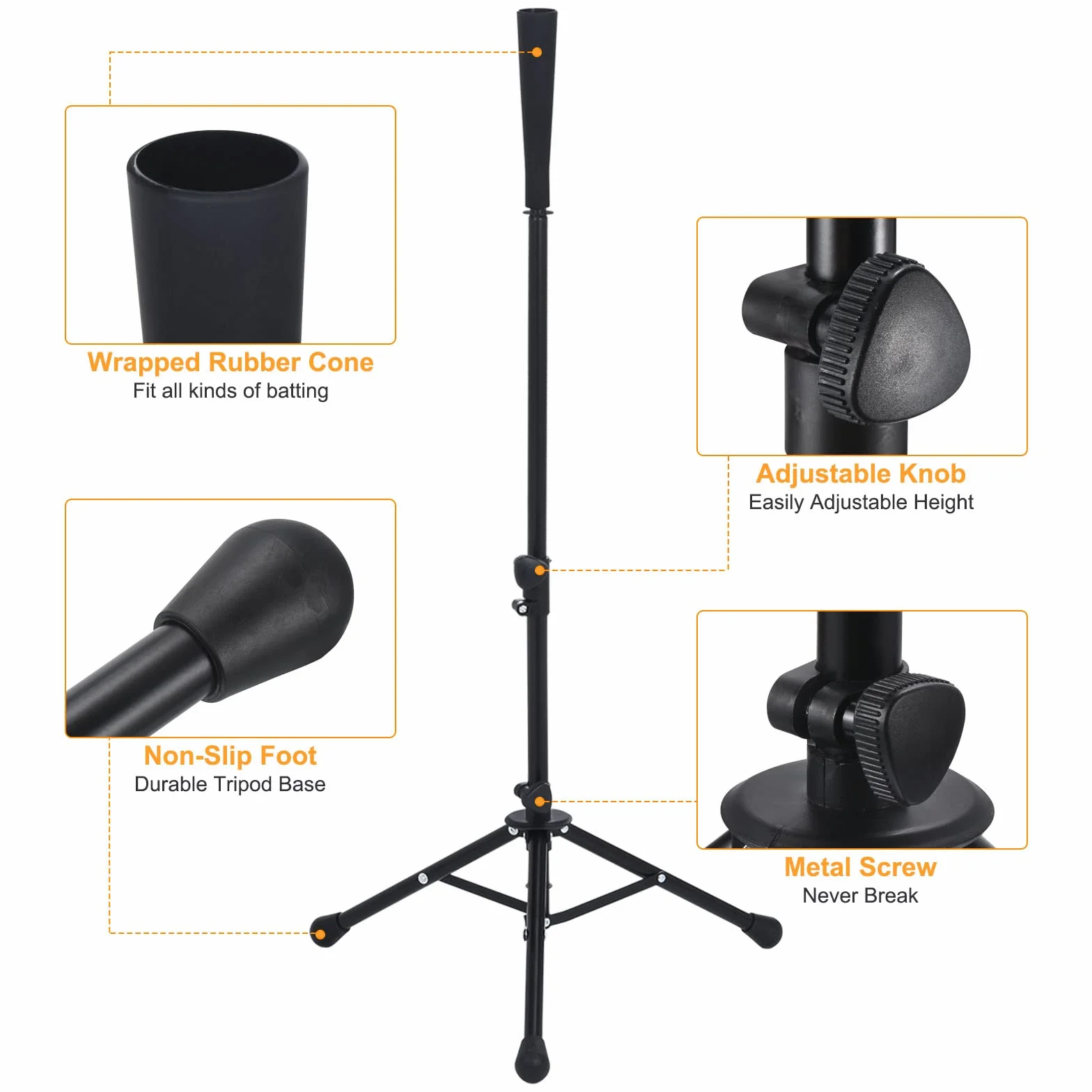 PATIKIL Voyage Baseball Batting Tee Portable Réglable Hauteur 25" à 41" Trépied Softball Support Frapper Entraînement Noir