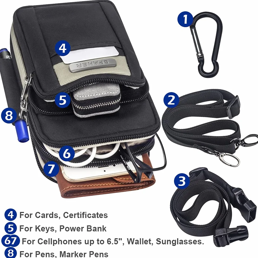 SPAHER Sacoche Banane Homme Sac Bandoulière Pochette Ceinture Randonnée Portable Taille
