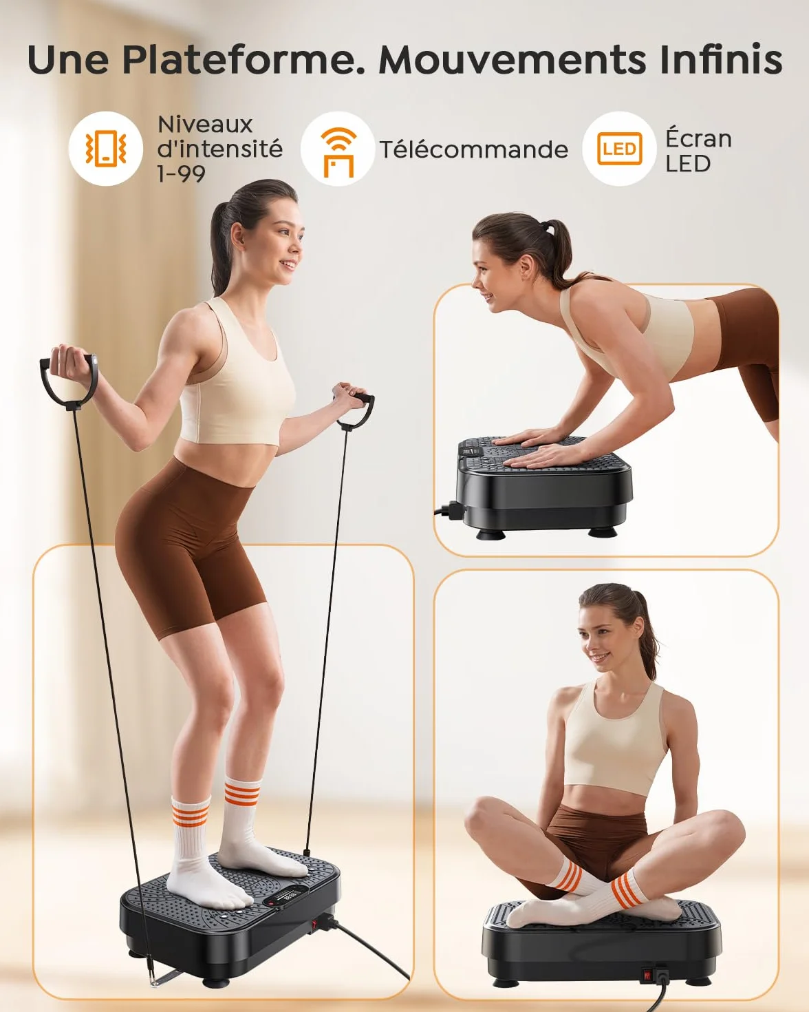 Burever Plateforme Vibrante Oscillante 150W 99 Niveaux d'Intensité avec Massage Silencieux des Pieds