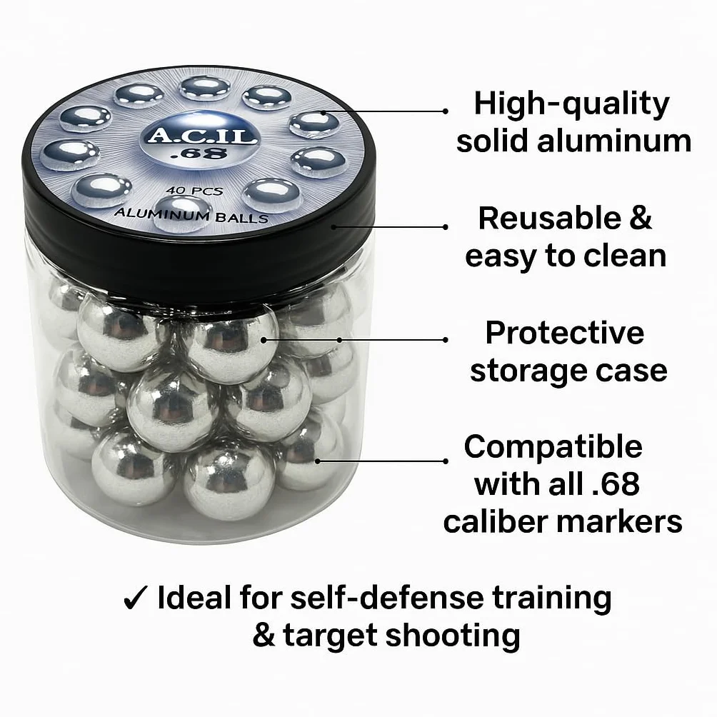 Aluminum Balls .68 Cal. Solid Reusable Paintballs Powerballs for Target Practice Training Defense Pistols (40 pcs)