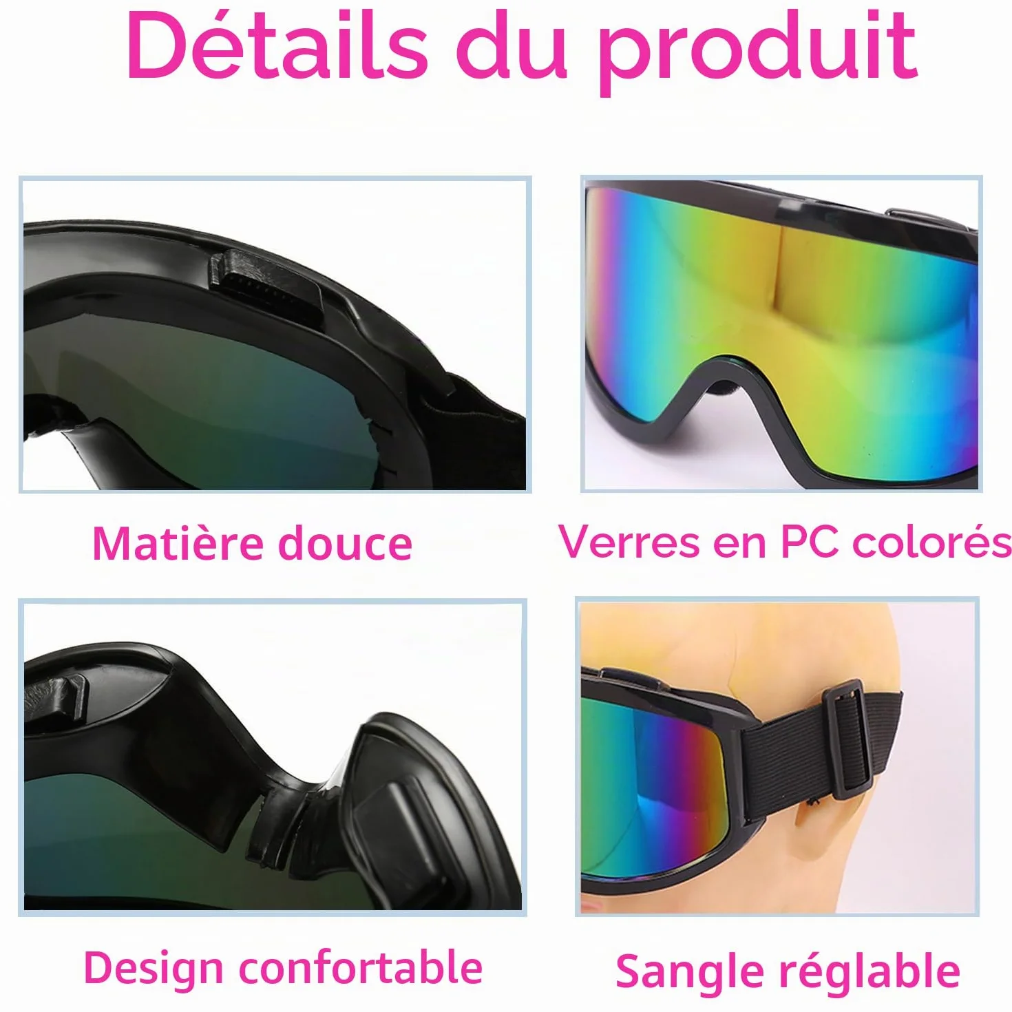 Lunettes de ski anti-buée protection UV unisexe