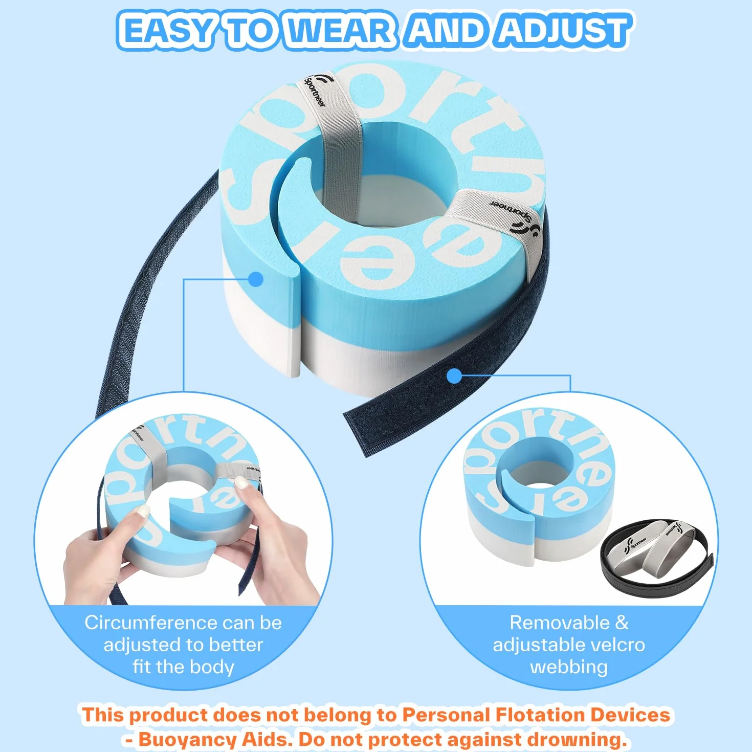 Sportneer Manchettes aquatiques en mousse – Équipement d'aérobic EVA haute densité, poids d'eau pour chevilles et bras avec boucle amovible pour Aqua Fitness, exercices en piscine et jogging aquatique