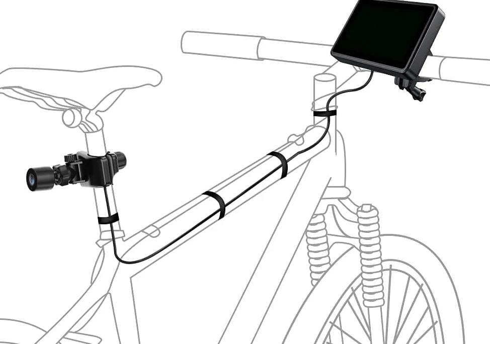 FEISIKE Rétroviseur de guidon de vélo, caméra de recul avec fonction de vision nocturne HD de 10,9 cm, grand angle de vue de 145°, support rotatif réglable, compatible avec vélo, montagne, vélo de