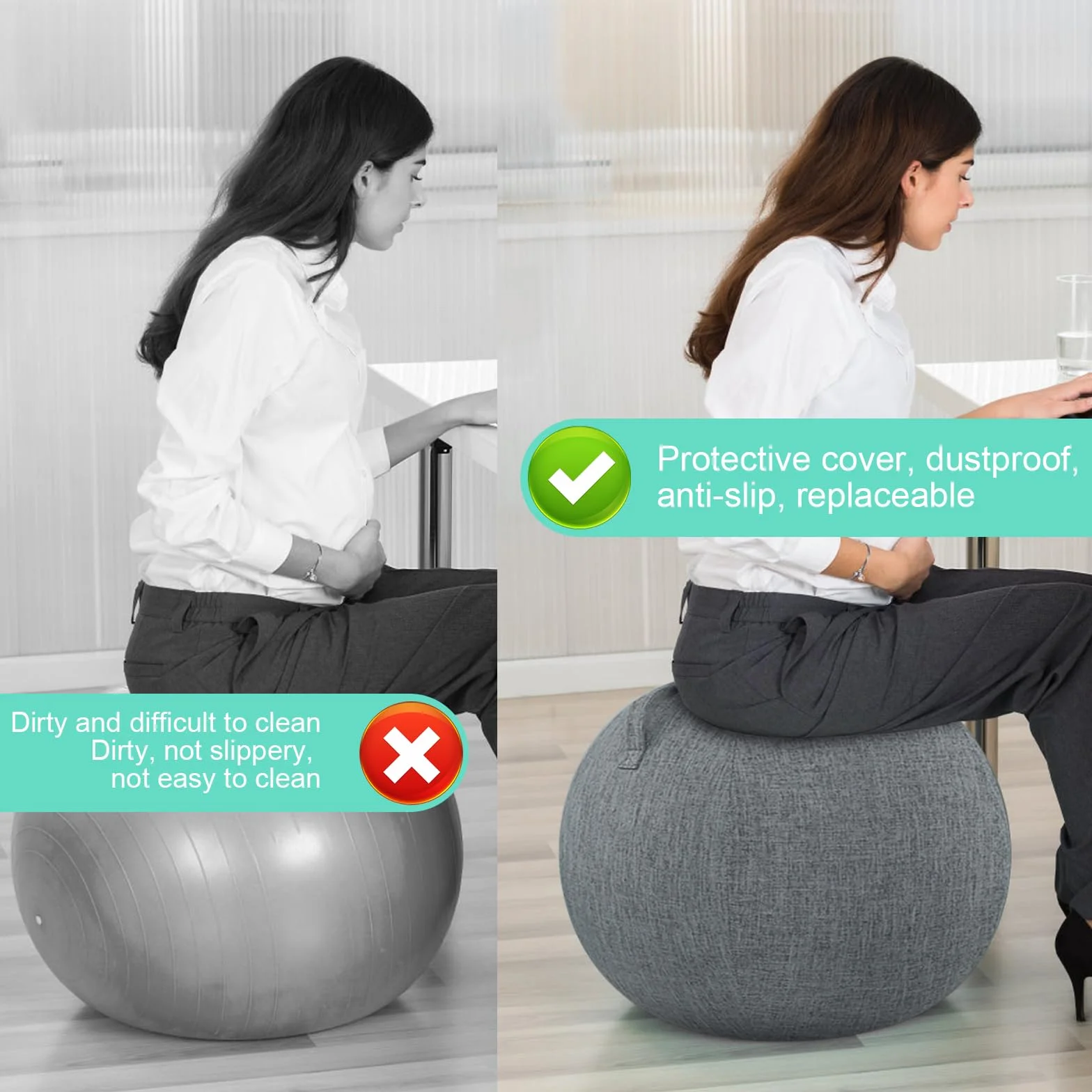 Housse de Protection pour Ballon Bureau 65CM/55CM, Housse Ballon Gym, Housse Yoga Durable Anti-Saleté Antidérapante