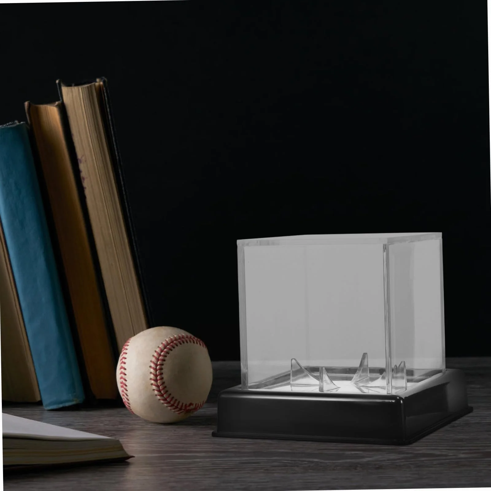 Vitrine Transparente Carrée en Plastique Noir pour Balles de Sport Baseball