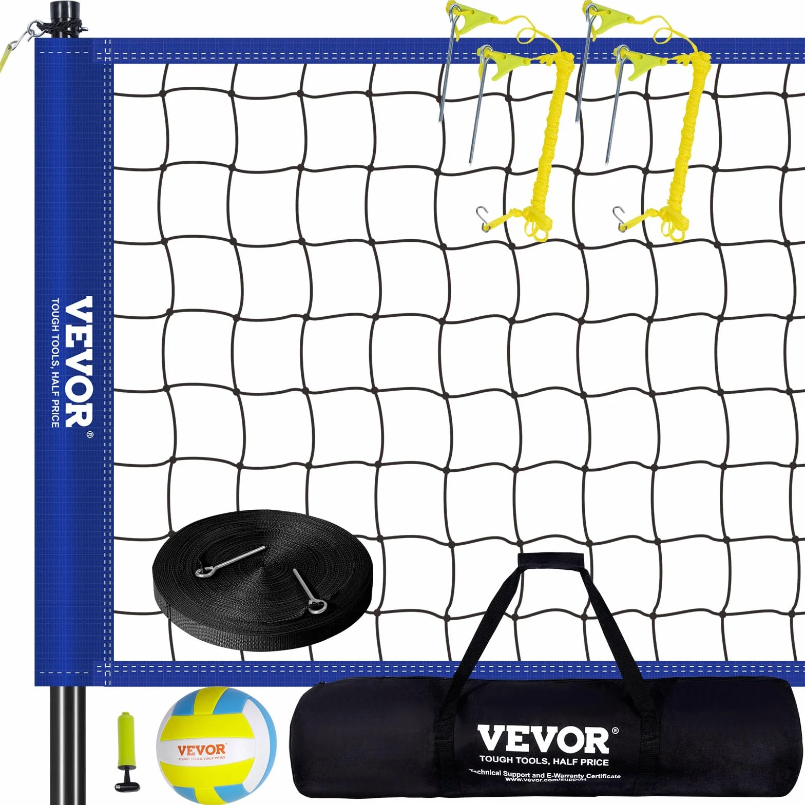 VEVOR Filet de Volley-Ball Portable d'Extérieur, Poteaux en Acier Réglable, Ensemble avec Ballon PVC, Pompe et Sac