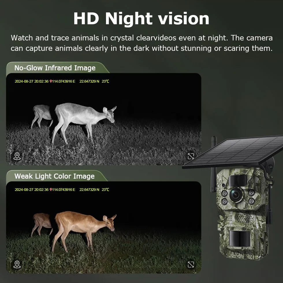 Caméra Solaire 4G LTE avec GPS – Caméra de Surveillance Extérieure, Carte SIM Compatible, Batterie + Panneau Solaire, Carte SD 32 Go Incluse, Vision Nocturne HD, IP66, Détection PIR (Verde)