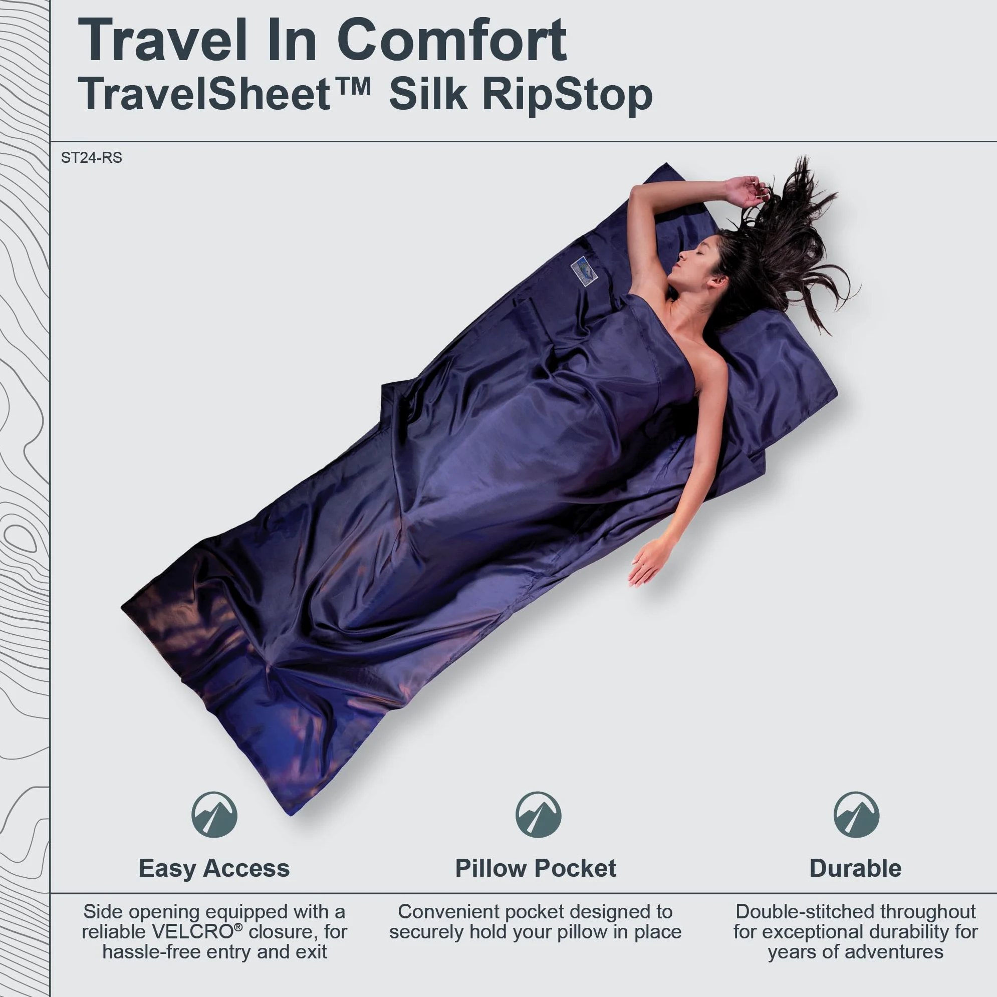COCOON Drap de Sac Rectangulaire ST24-RS 100% Soie Ripstop Coloris Bleu