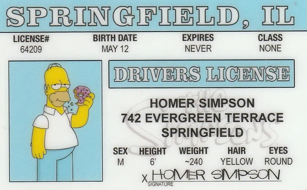 Homer Simpson Driver License ID by Signs 4 Fun