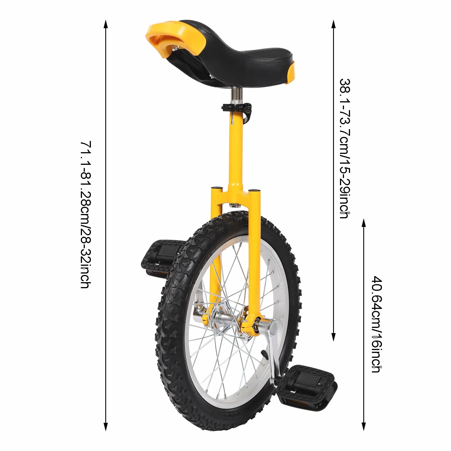 Monocycle 16 pouces Béquille Unicycle Vélo avec poignées Hauteur réglable 71-81 cm