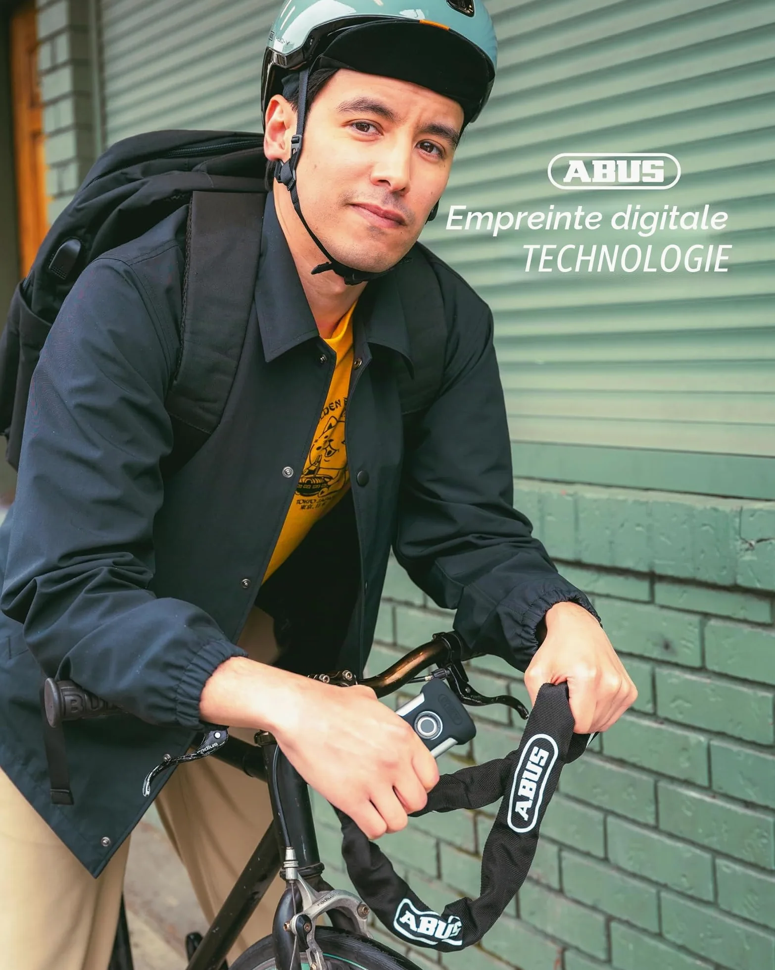 ABUS Kettenschloss YARDO 7807F avec capteur d'empreinte digitale, 110 cm | Antivol vélo avec capteur d'empreinte, chaîne ronde 7 mm, verrouillage automatique, IP66 & IP69