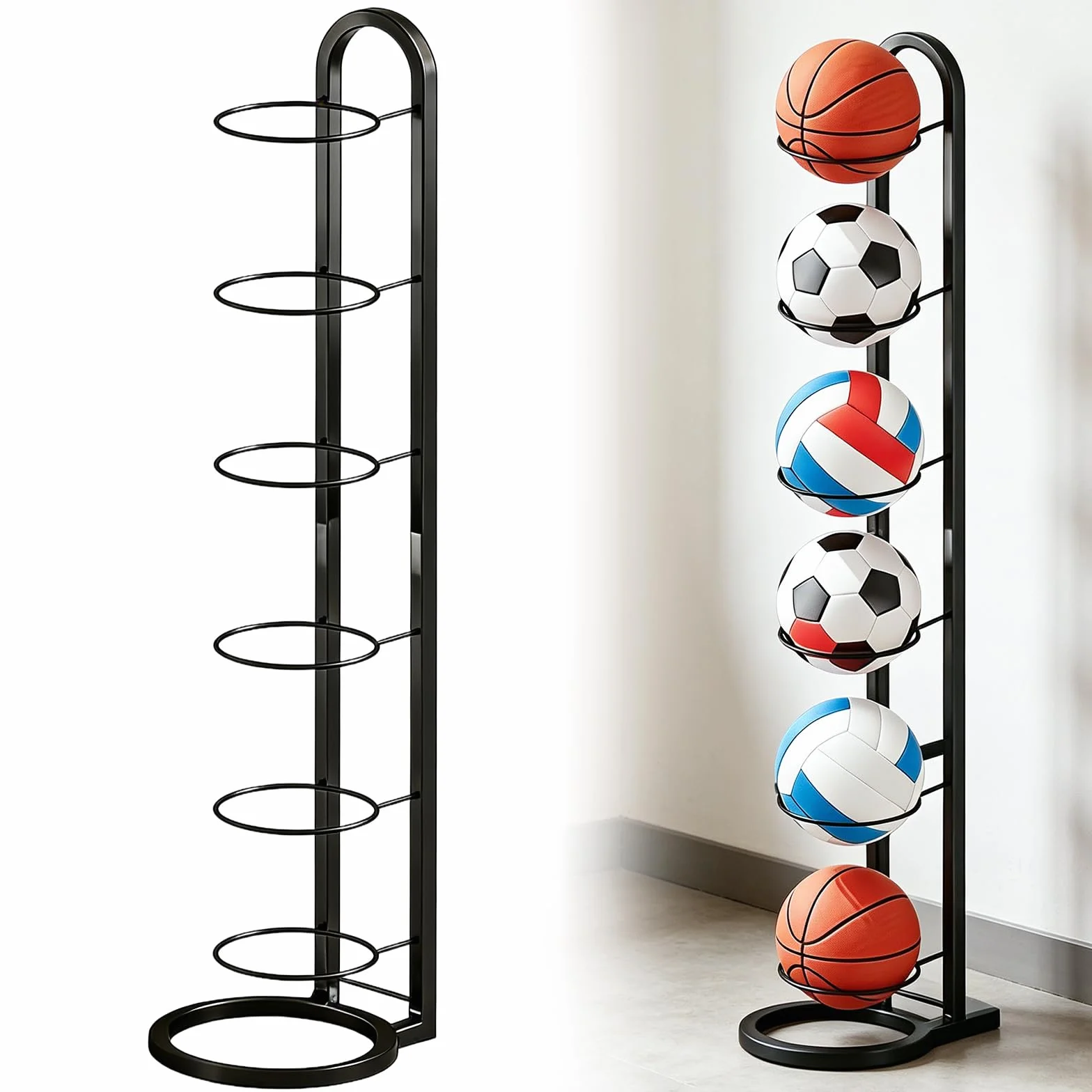 Support De Balle Verticale À 6 Niveaux, Organiseur De Basket-Ball, Porte Ballon Basket, Support Ballon Foot
