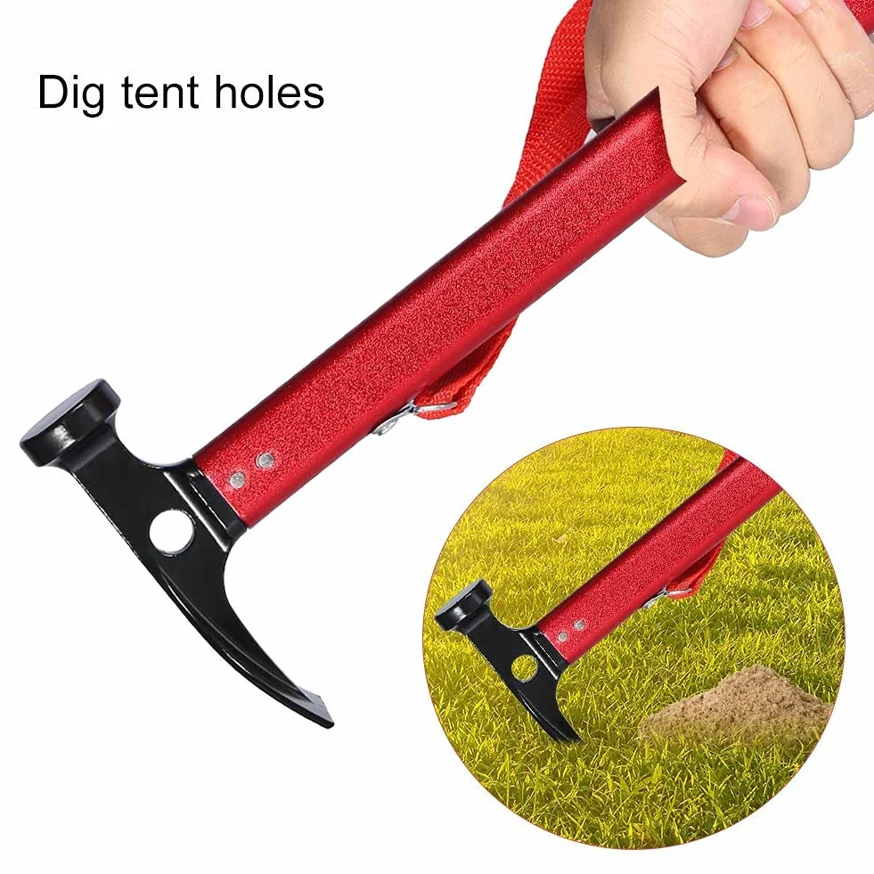 Yosoo Maillet Marteau pour Piquet de Tente Extracteur Outil Multifonctionnel Camping Randonnée Rouge
