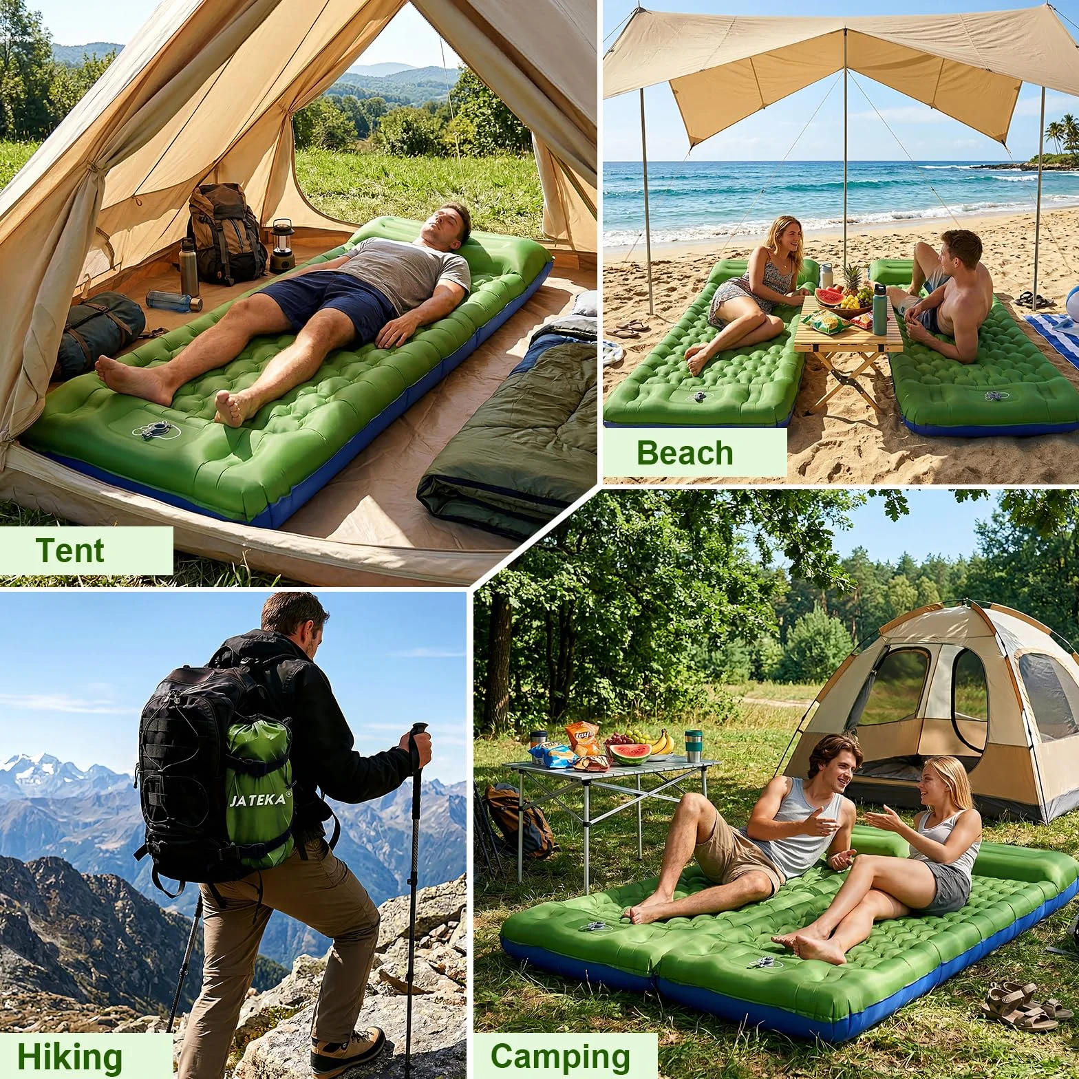 JATEKA Matelas Gonflable 1 Place 83cm Ultra Léger avec Oreiller Pompe à Pied Résistant à l'eau Bleu Verdâtre