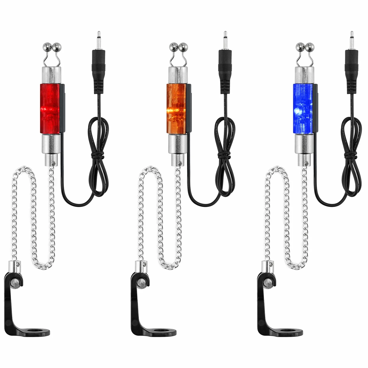 Dr.Fish Indicateurs de Morsure Lot de 3/4 Swinger Lumineux à LED, Ecureuil Pêche Carpe Portables avec Prise Jack 2,5mm Balanciers Détachables sur l'anneau de la Canne
