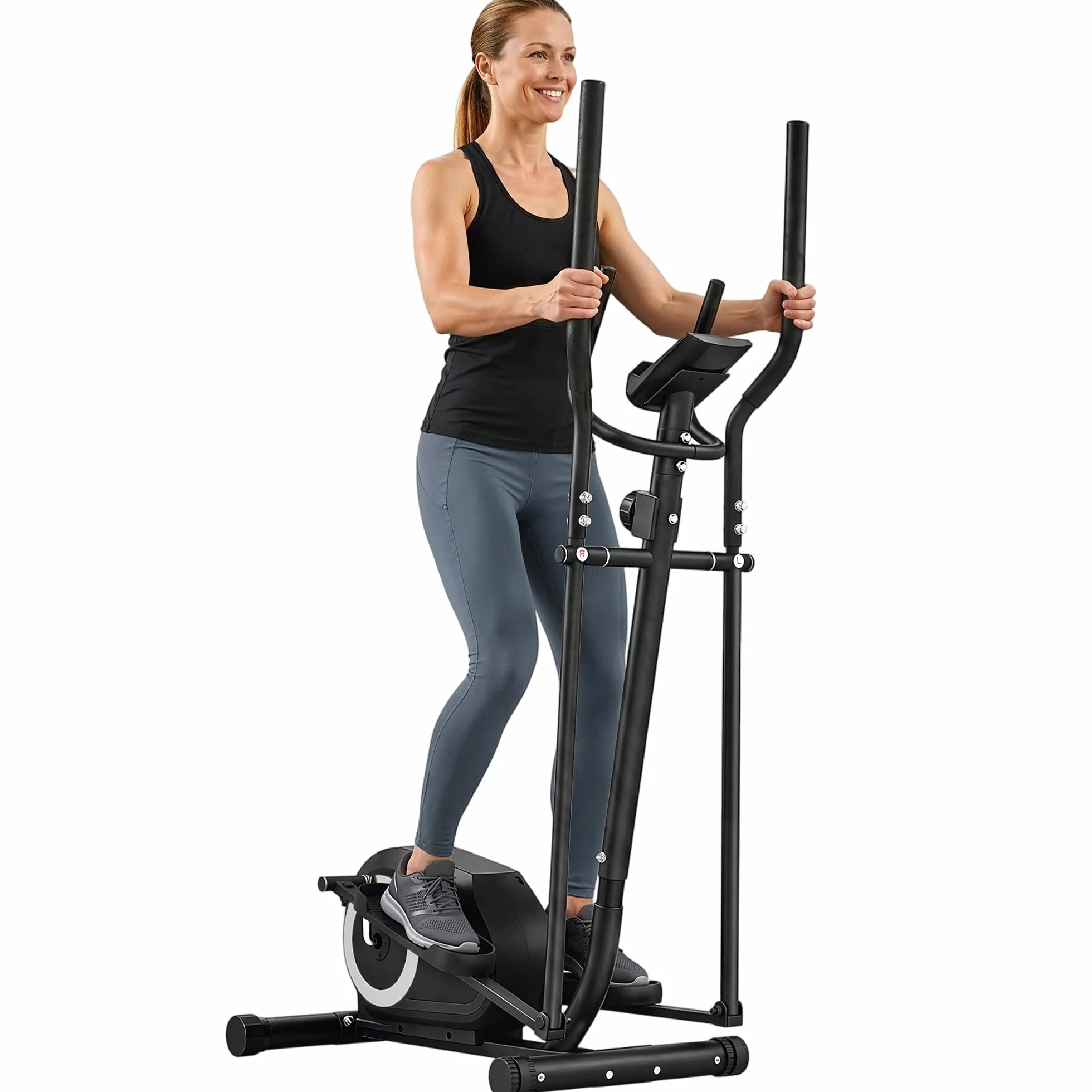 SPORTNOW Vélo Elliptique Magnétique avec Écran LCD, Résistance 8 Niveaux, Capteur Pouls, Bluetooth, Charge 120 kg, Gris
