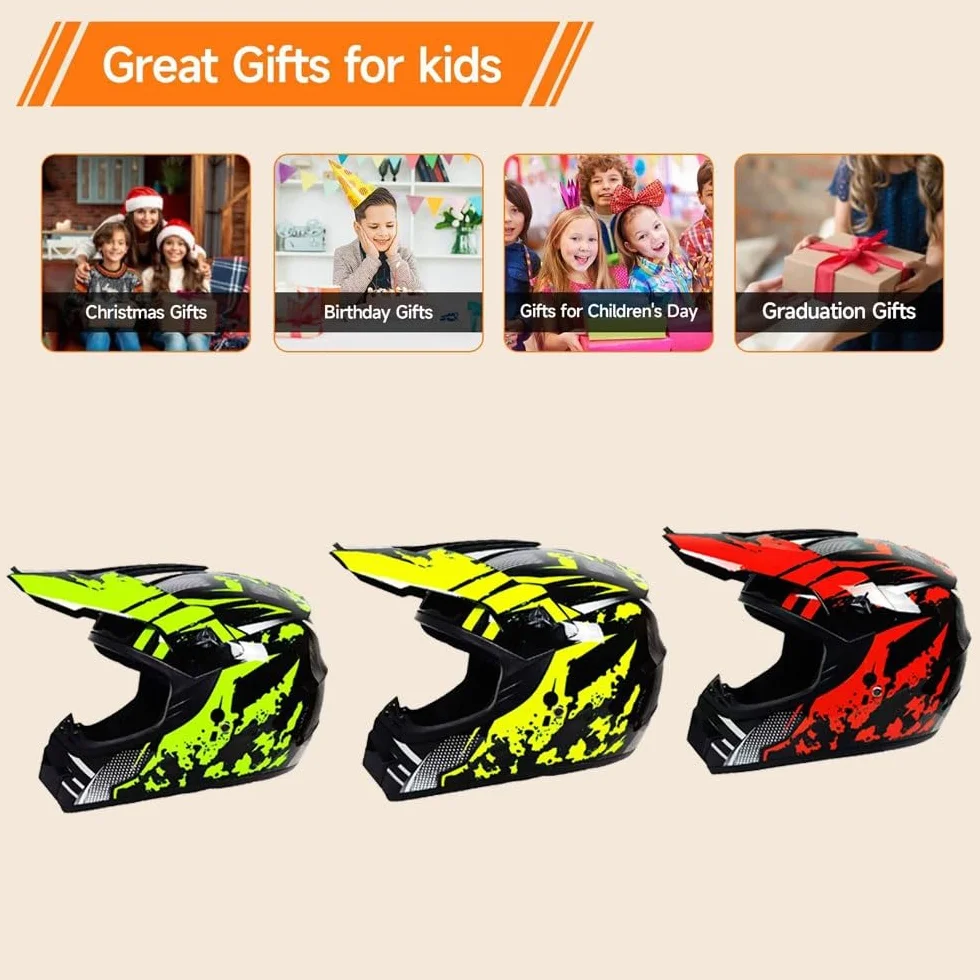 Lot de 4 Pièces Casques de Motocross pour Enfants 9-14 Ans Homologués DOT
