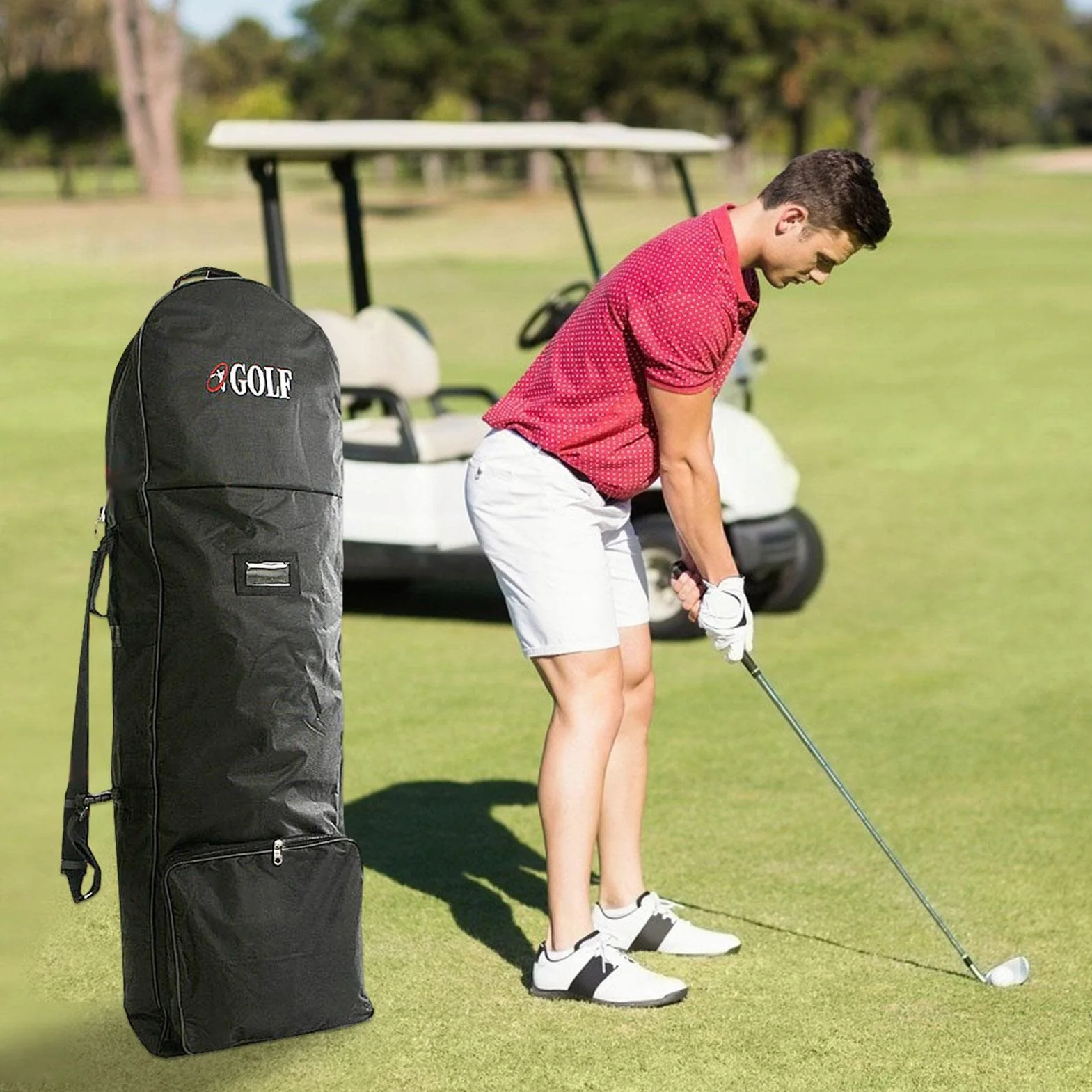 Sac de Voyage pour Club de Golf Polyester 600D avec Roulettes et Sangle Réglable