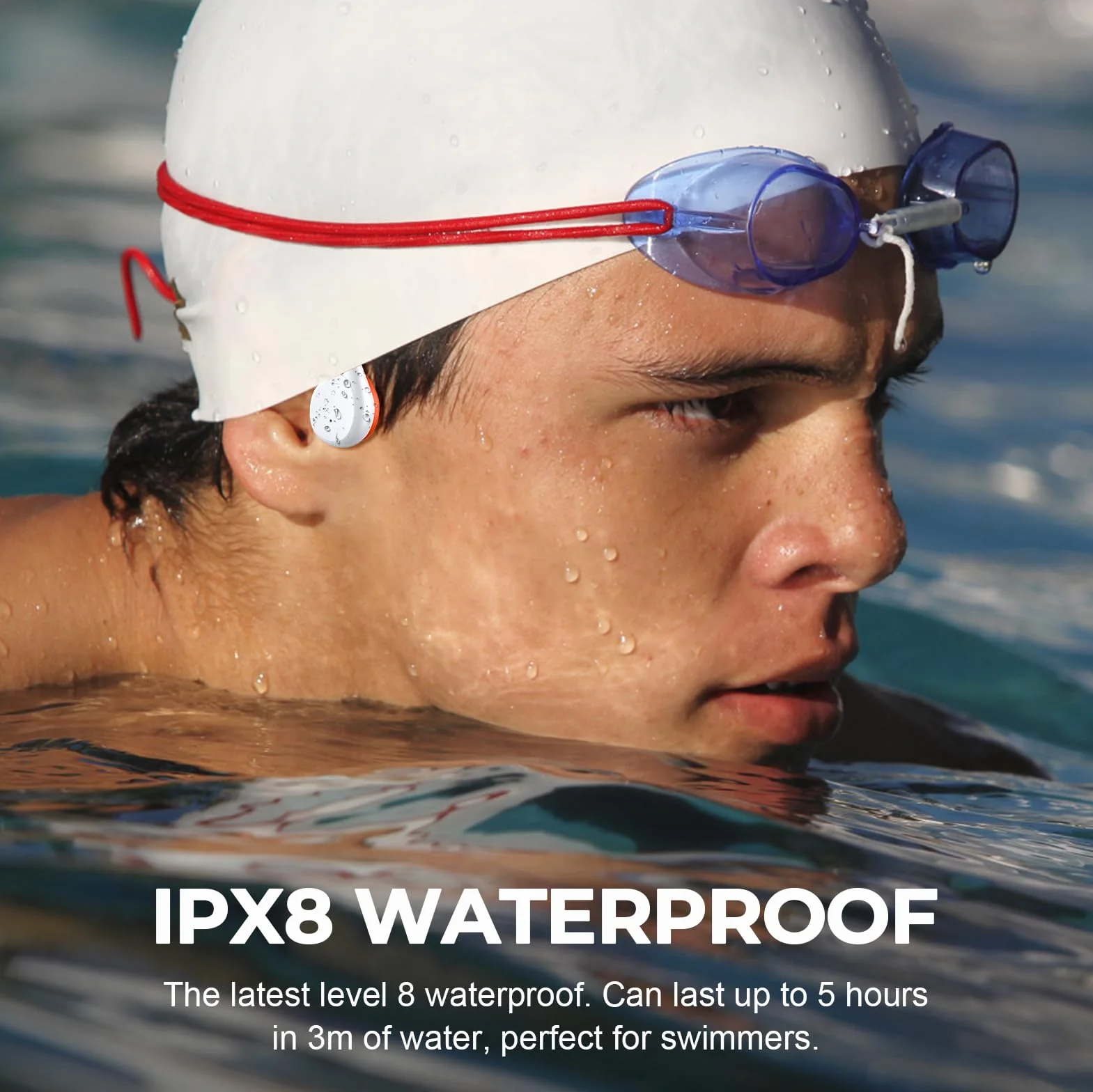 Casque Conduction Osseuse, Écouteur Natation À Bluetooth 5.3, mémoire 32 Go intégrée, Lecteur MP3 Étanche IPX8-10 Heures de Jeu, Casque Sport pour la Natation Blanc