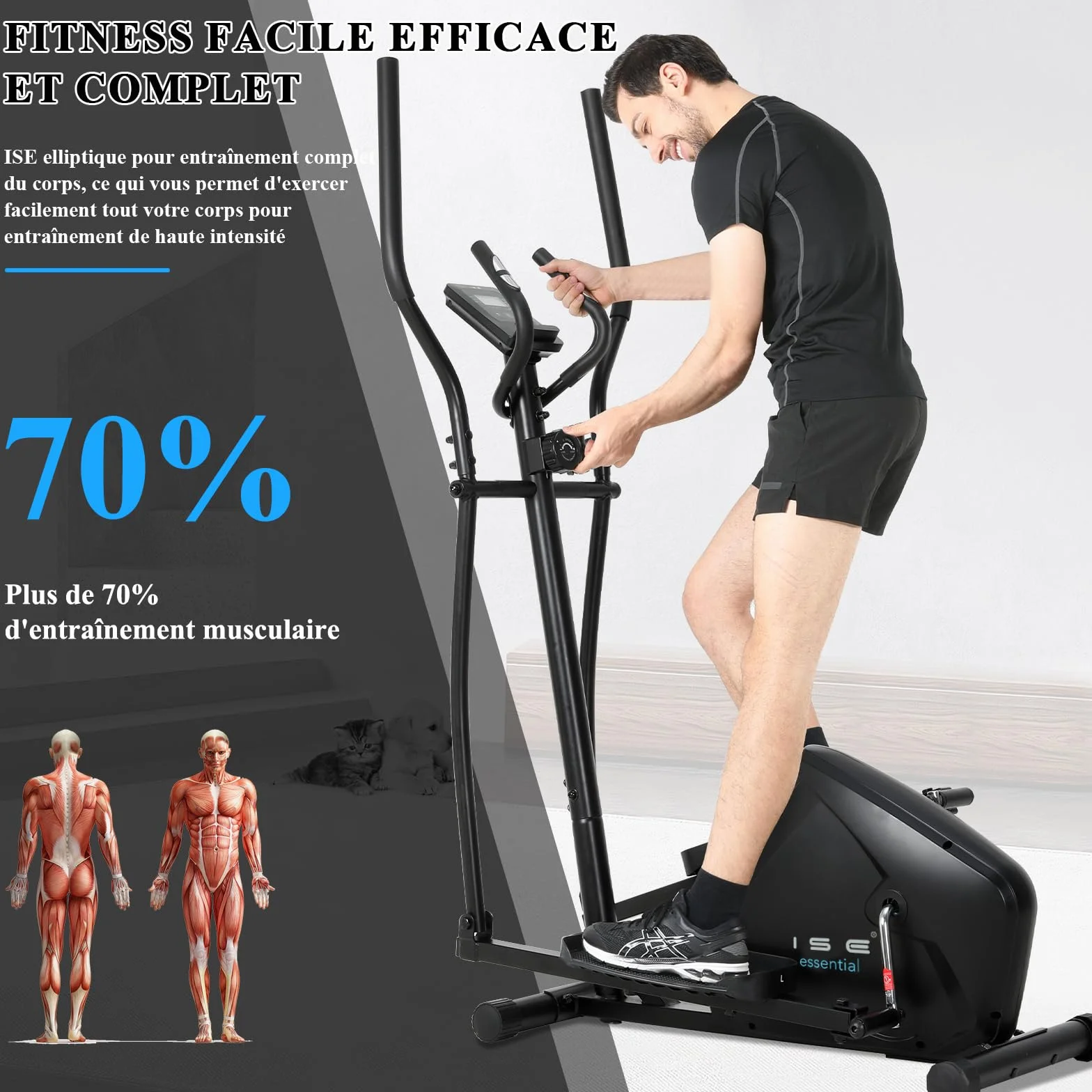 ISE Velo Elliptique d'Appartement Magnétique 8 Niveaux Résistance avec Poids d'Inertie 8KG