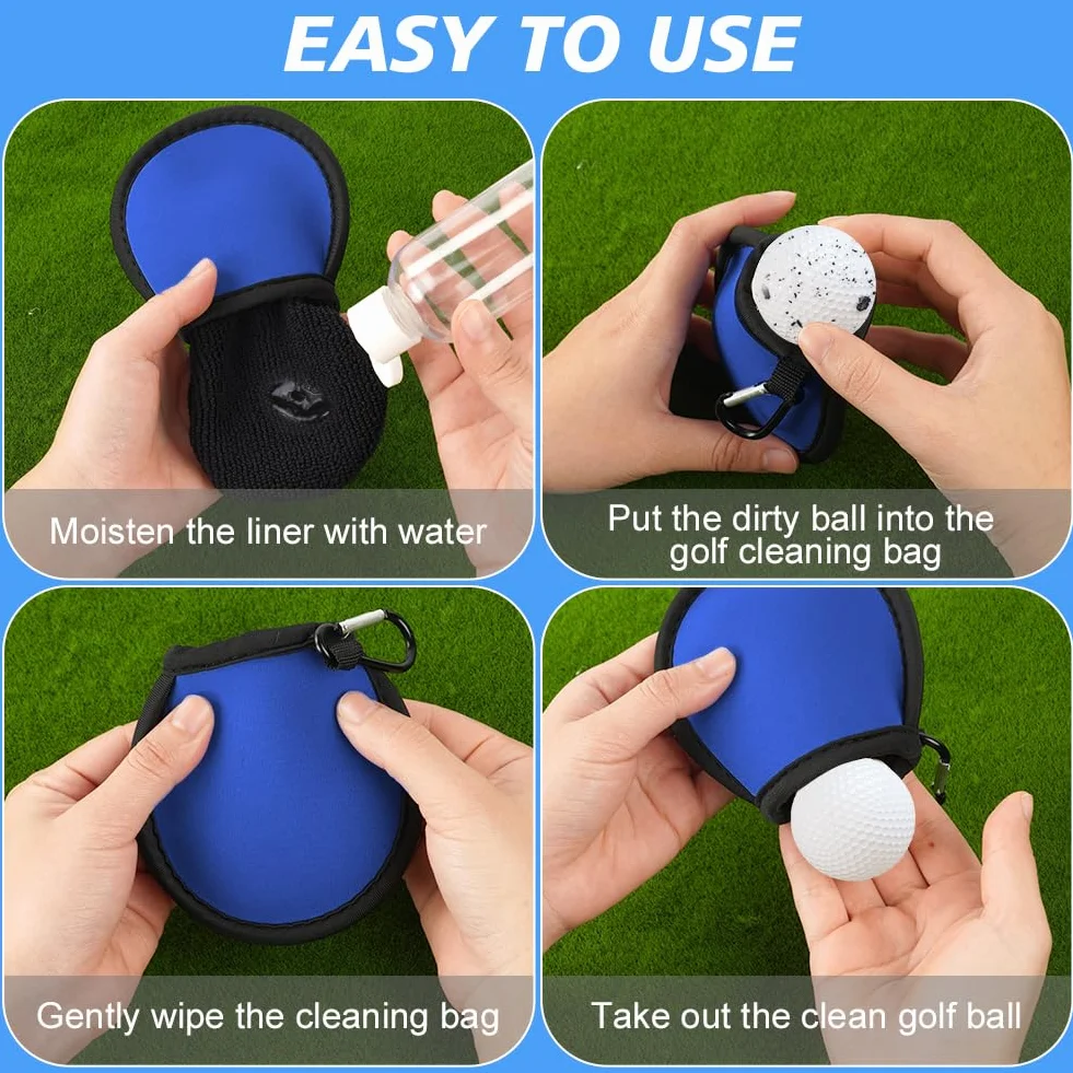 Pochettes de Nettoyage de Balles de Golf, Imperméable à l'eau Sac de Golf avec Double Couche, Mini Sac de Nettoyage Portables pour Balles de Golf avec Mousqueton, Accessoires de Golf