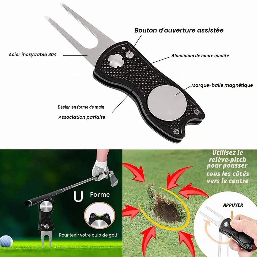 Kit de Nettoyage pour Club de Golf - Brosse de Nettoyage Pliable en Microfibre - Outil de réparation de Golf avec marqueur de Balle - Kit de Nettoyage Pratique pour golfeurs