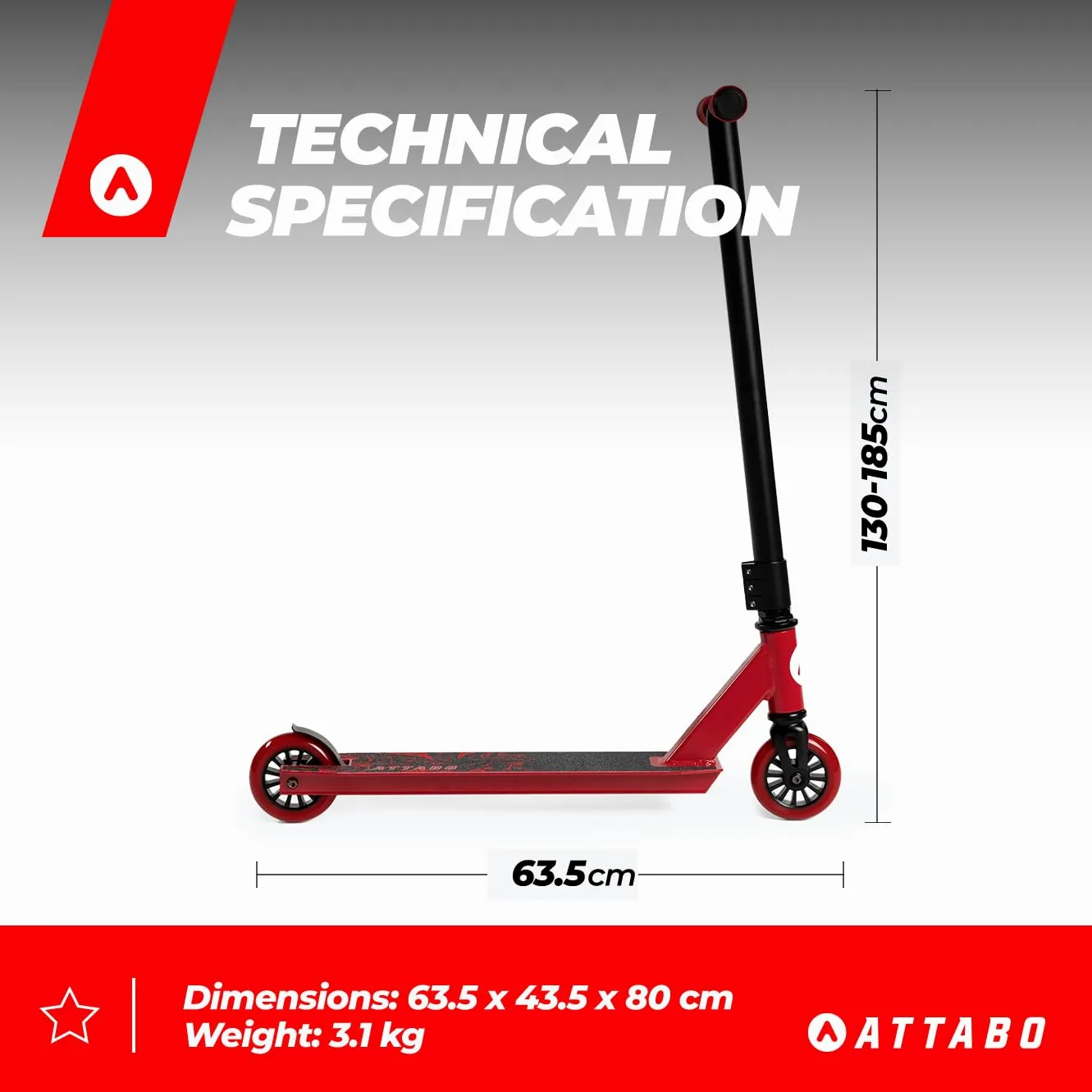 ATTABO Trottinette Freestyle Bunny Hop Légère et Durable Roulements en Polyuréthane ABEC-7 Roues 100 x 24 mm Cadre en Aluminium Composants en Acier Dimensions Compactes