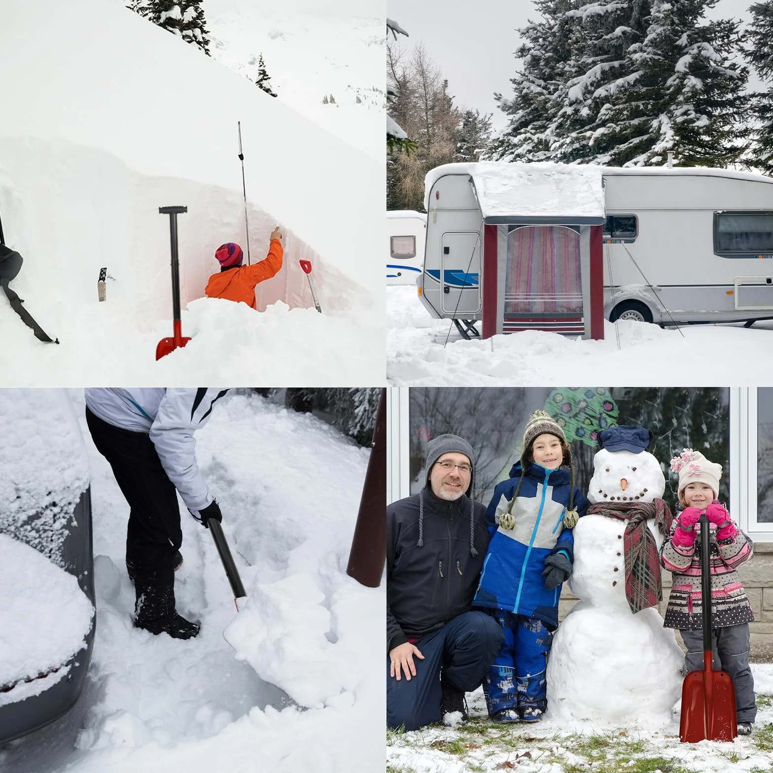 ALPIDEX Pelle Avalanche Alu Manche Extensible Pelle Neige Telescopique, Couleur:Rouge