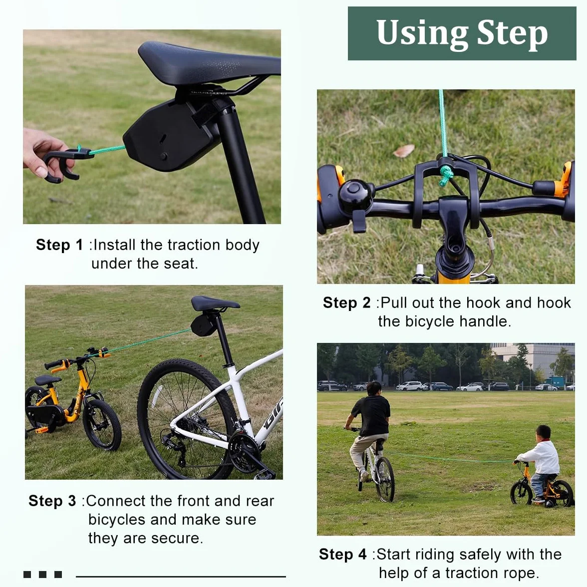 Barre de Traction Velo 2.5m, Corde de Remorquage Rétractable pour Enfant, Ceinture de Traction pour Bicyclette, Capacité 500 lbs