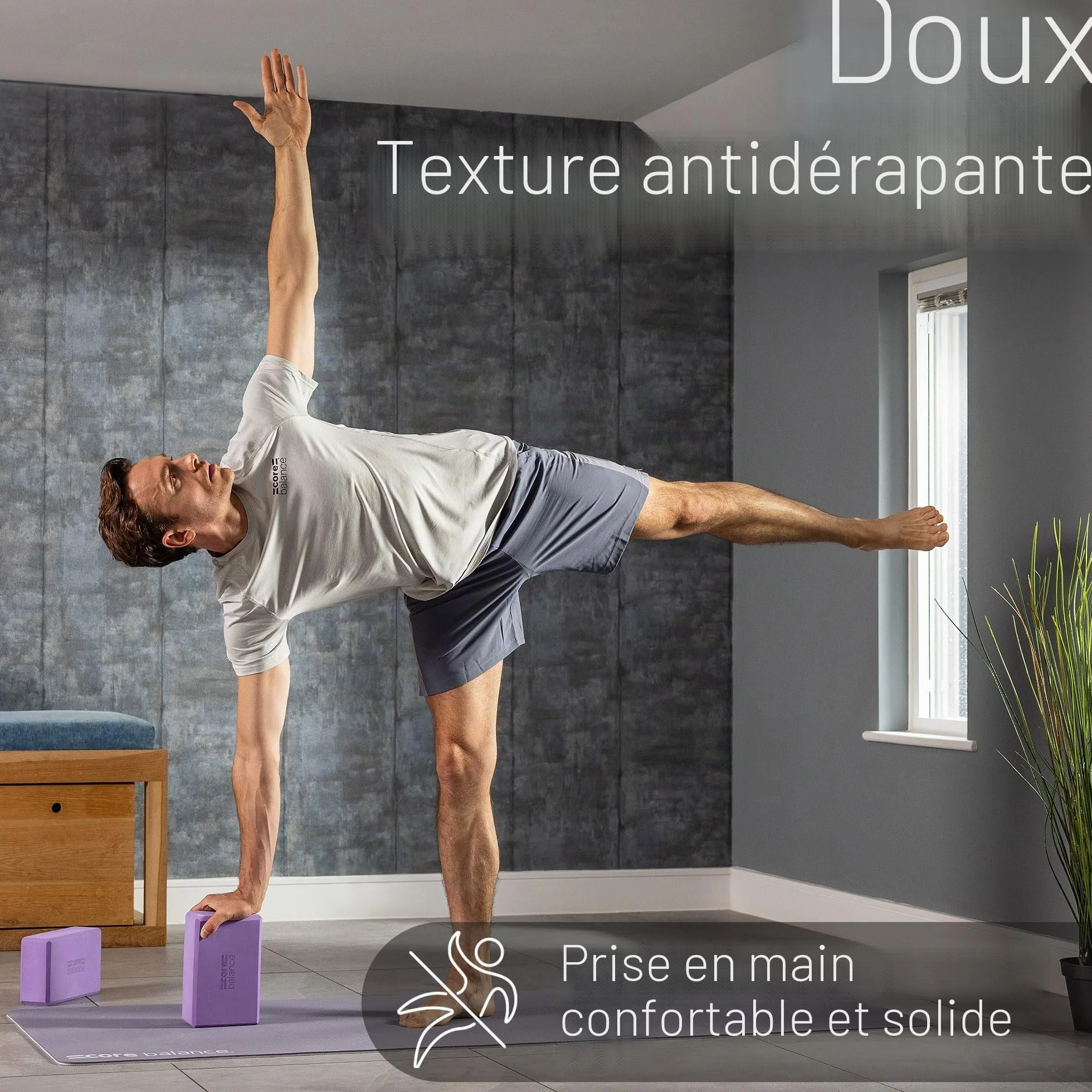 Blocs de Yoga Lot 2 + 1 Sangle Mousse EVA Haute Densité pour Stretching Fitness Pilates
