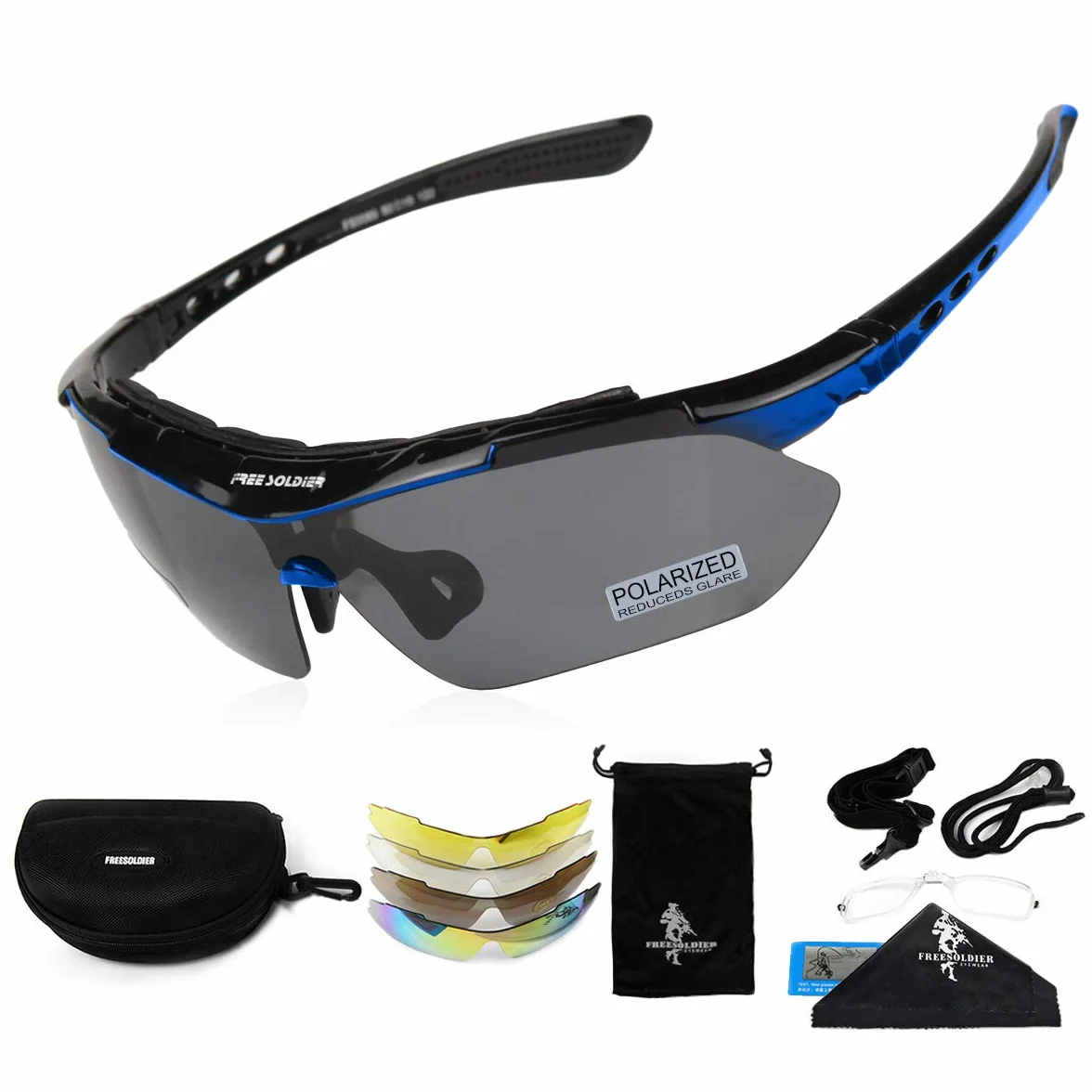 FREE SOLDIER Lunettes Cyclisme anti-UV400 Tactiques Militaires 5 en 1 pour VTT Airsoft Course à Pied Conduite Sports