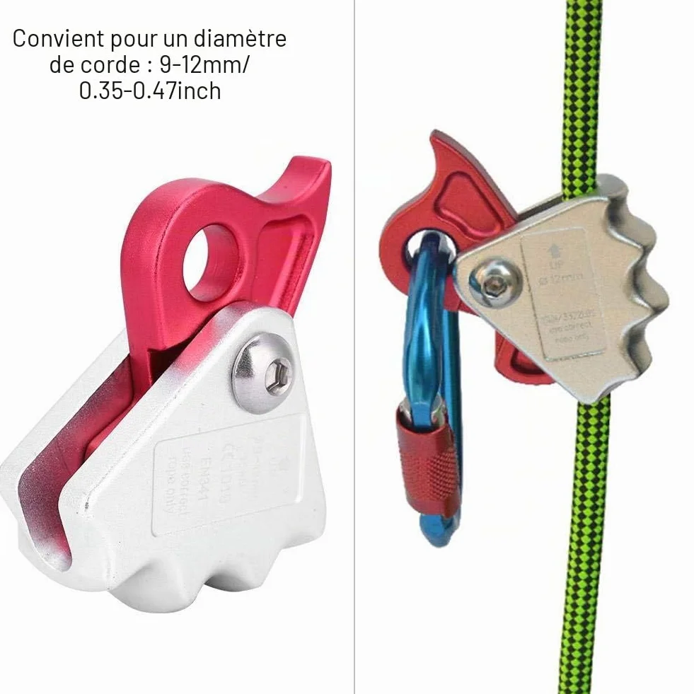 Descendeur D'arrêt Autobloquant 15 KN Descendeur d'escalade pour Équipement d'escalade et Gréement de Corde de 9 à 12 mm