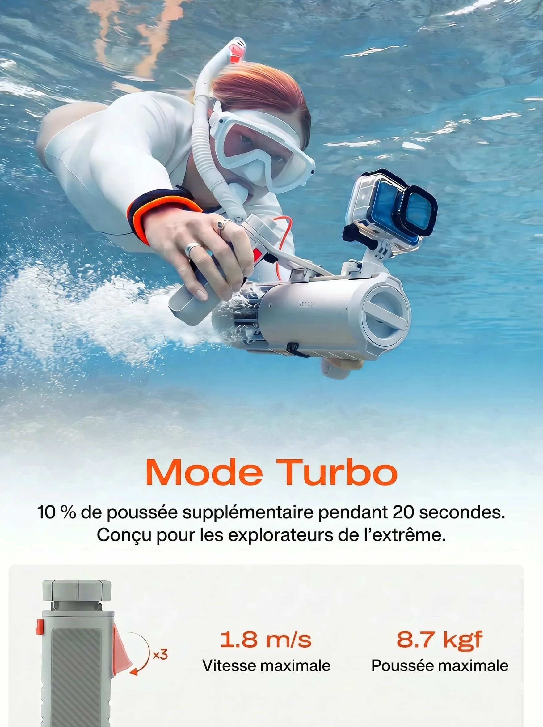 LEFEET P1 Lite Scooter sous-Marin, Propulseur Aquatique Portable 4 Vitesses, Autonomie 60 Min, Profondeur 60m avec Support Caméra