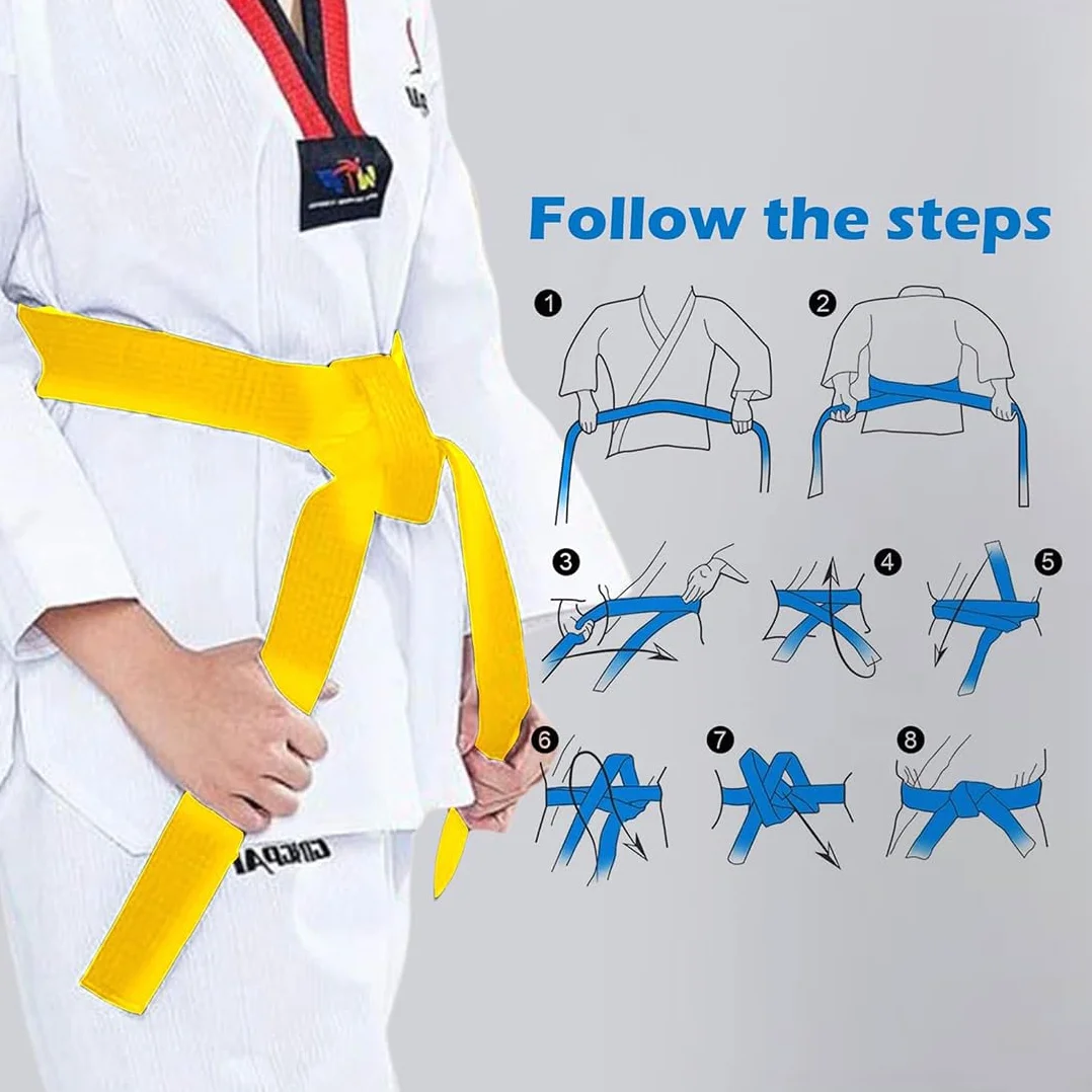 Ceinture de Taekwondo Jaune 220 cm pour Enfants Adultes, Judo Karaté Arts Martiaux