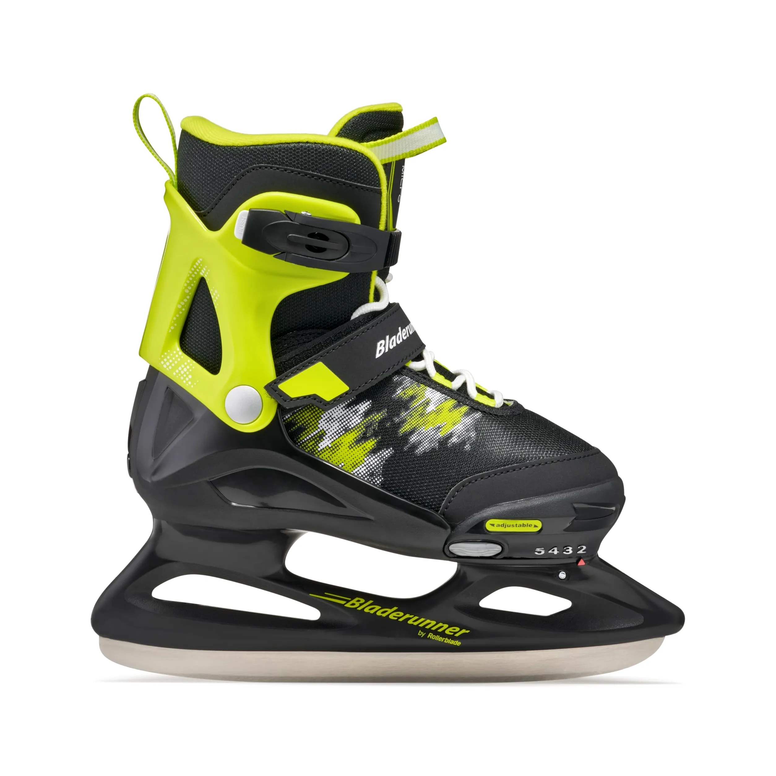 Bladerunner Micro Ice Patins à Glace Taille Réglable, Enfants et Adolescents, Noir/Citron Vert, 36-40