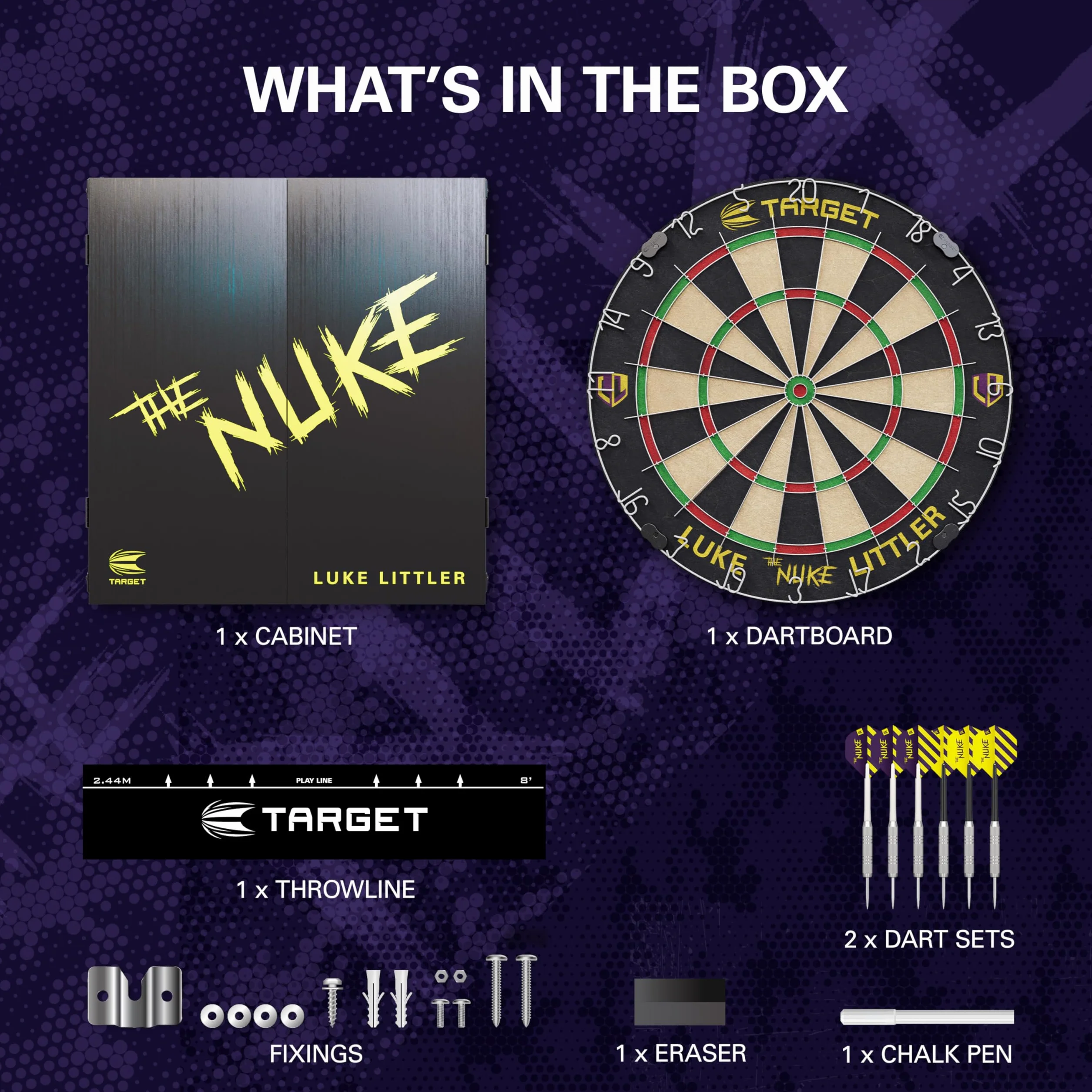 Target Darts Luke Littler Dimitri Van den Bergh Gabriel Clemens Jeu de Fléchettes avec Armoire 2 Jeux Pointe Acier Tableaux Score Ligne Lancer Compétition