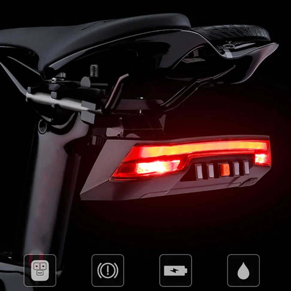 Feu arrière de vélo Rechargeable 2000 mAh avec Induction, feu Stop, LED, télécommande et Clignotants.