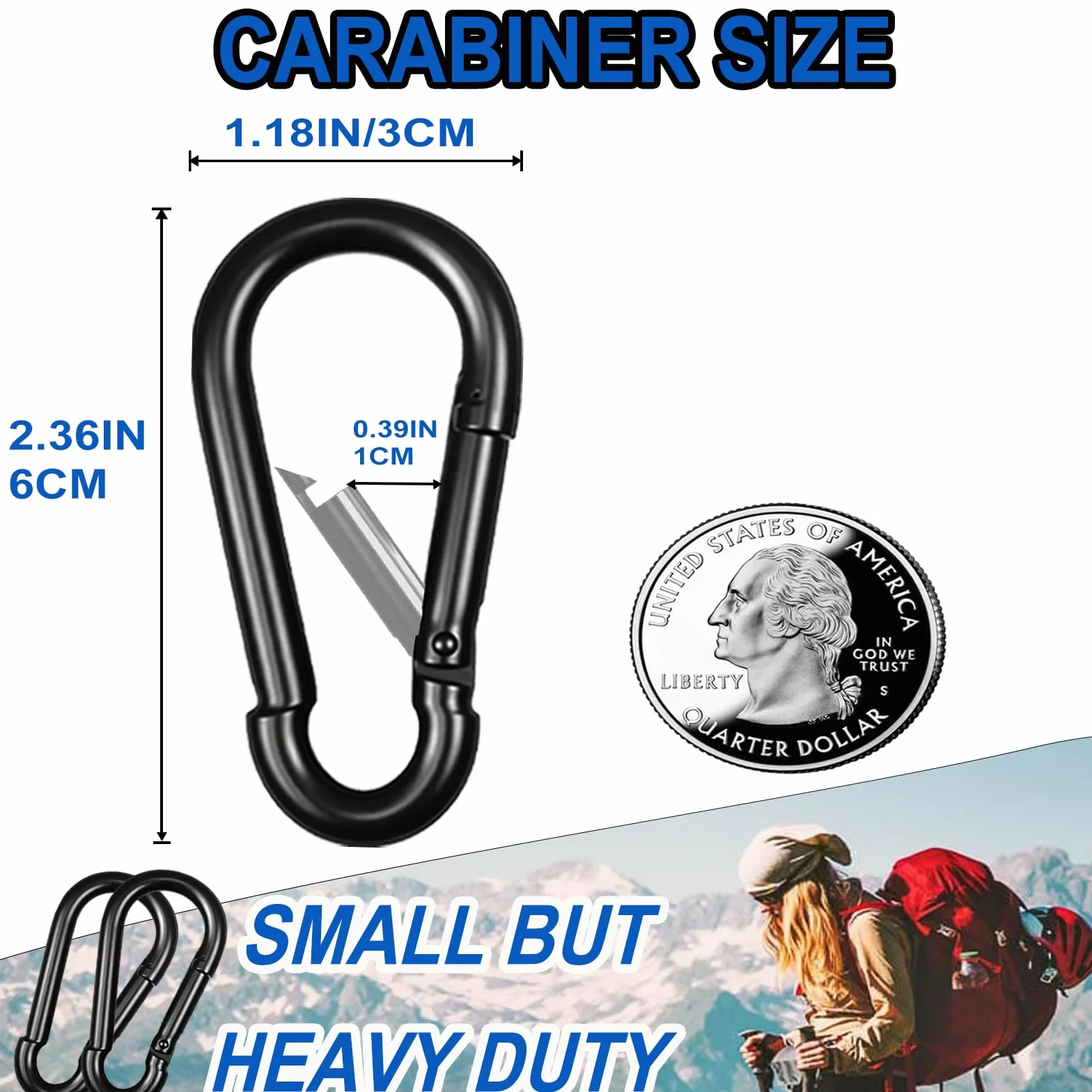 Mousquetons noirs acier galvanisé 60 mm M6 - Lot de 40 pour camping randonnée