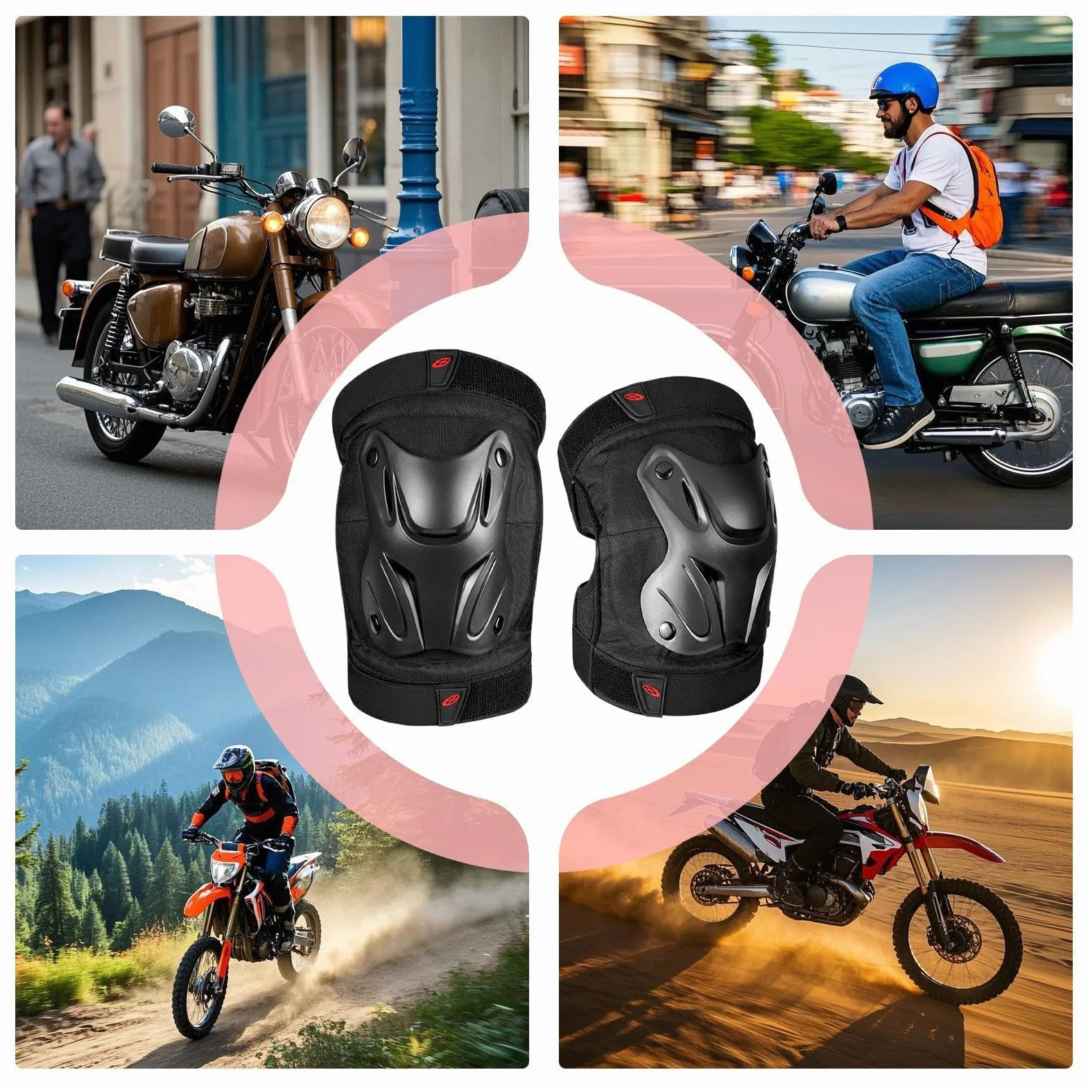 Protège-tibias réglables pour moto, coudières et genouillères adultes - Équipement de protection moto, roller, skateboard