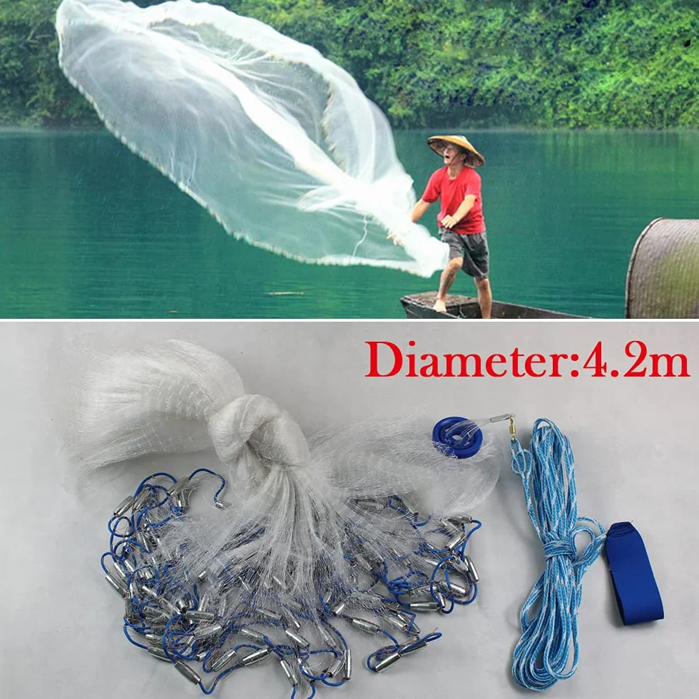 Filet de pêche portable 3/4,2/5,4/6,6 m - Filet de pêche - Filet de pêche - Filet de pêche - Filet de pêche avec couleur, corde épaisse, filet dense