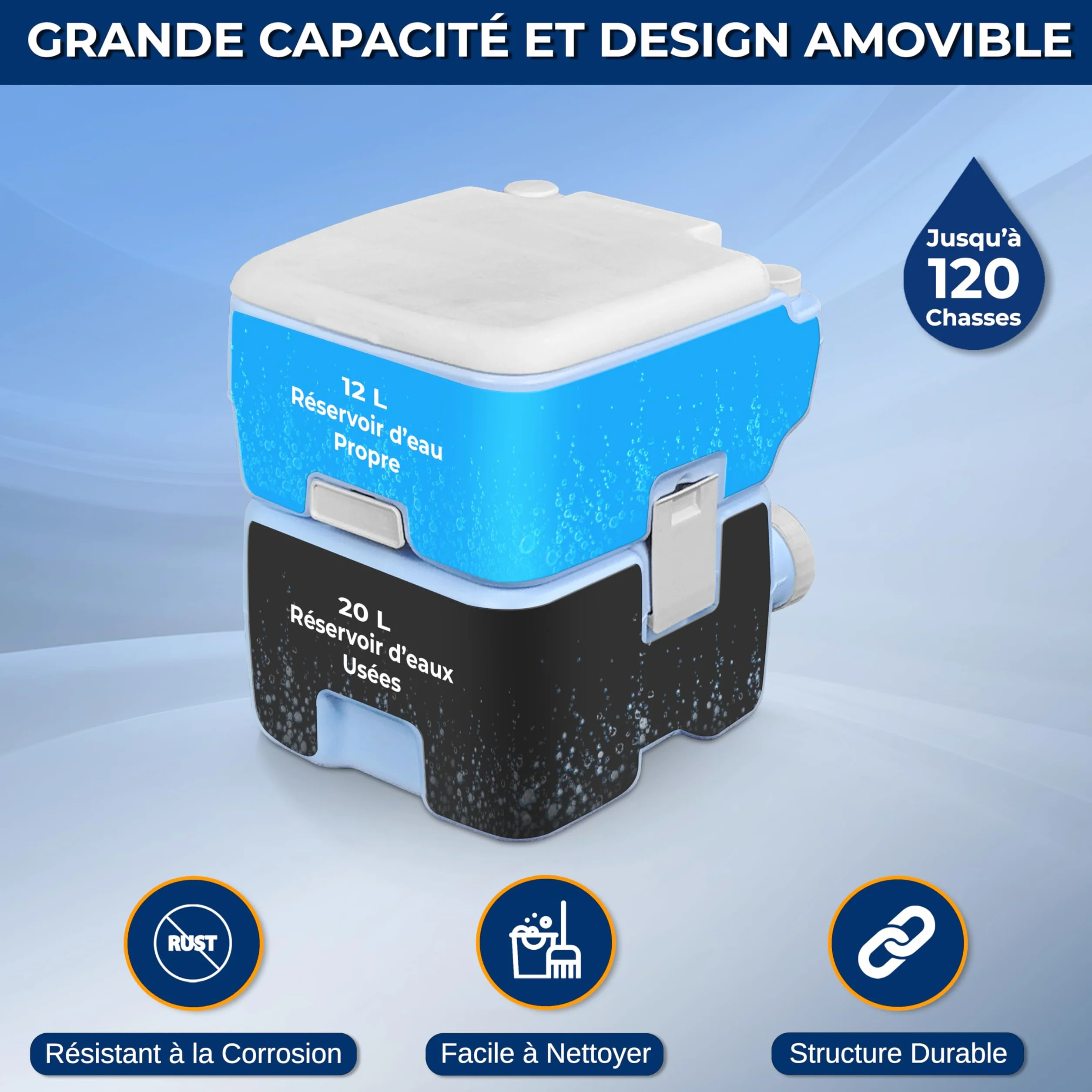 SereneLife Toilette Portable 20L Camping VR Bateau 120 Chasses Réservoir Détachable