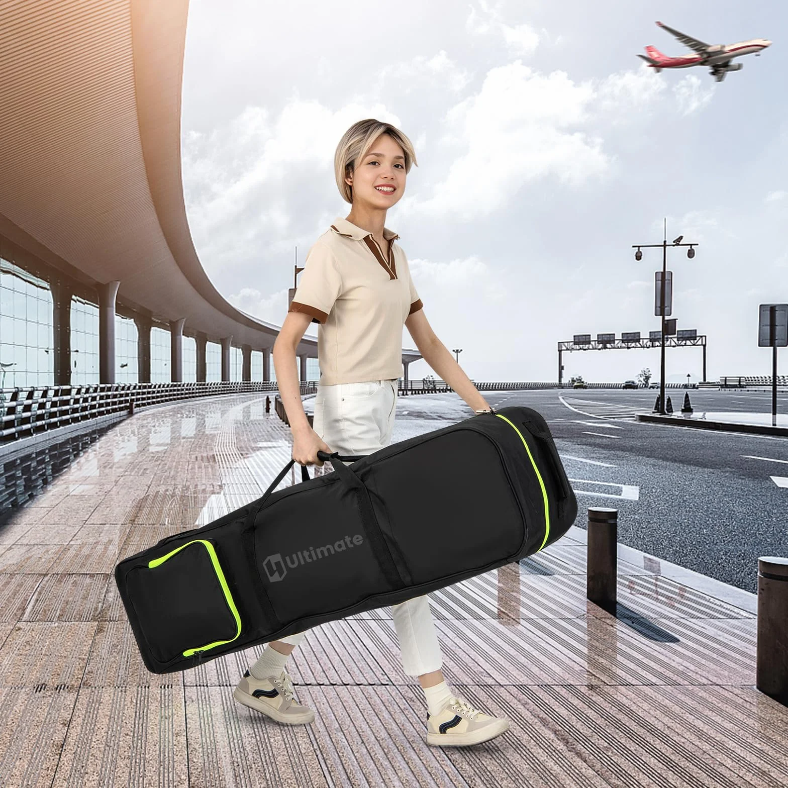 GOPLUS Sac de Golf à roulettes, Poche Latérale, Tissu Oxford Imperméable, Pliable pour Voyage