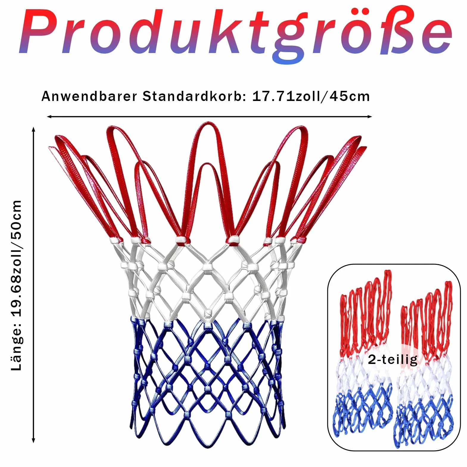 Lot de 2 filets de rechange professionnels de basket-ball en nylon, 12 boucles, résistants aux intempéries