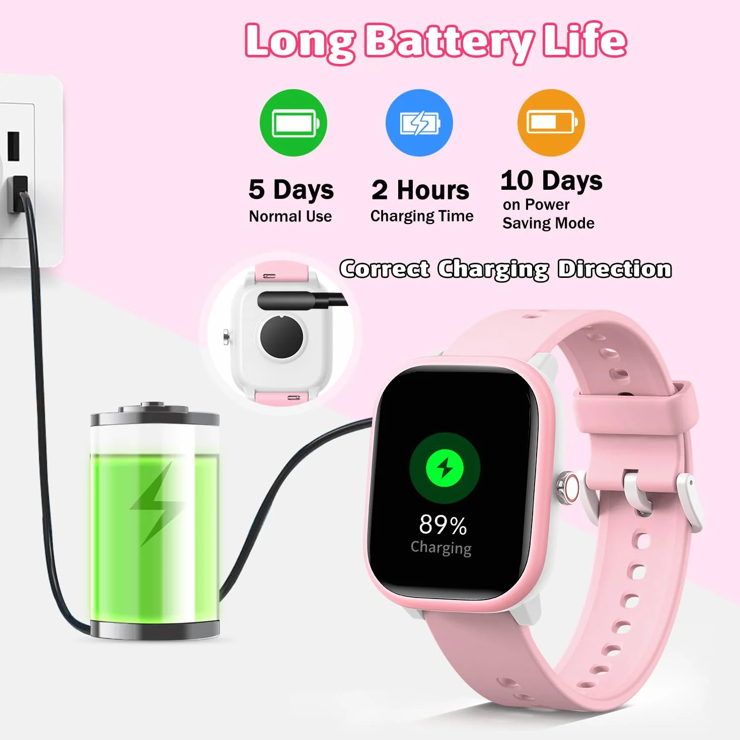 Fikami Montre Intelligente Enfants 1,83" Fitness Tracker Sport Fréquence Cardiaque Compteur Pas 16 Jeux 6-16 Ans