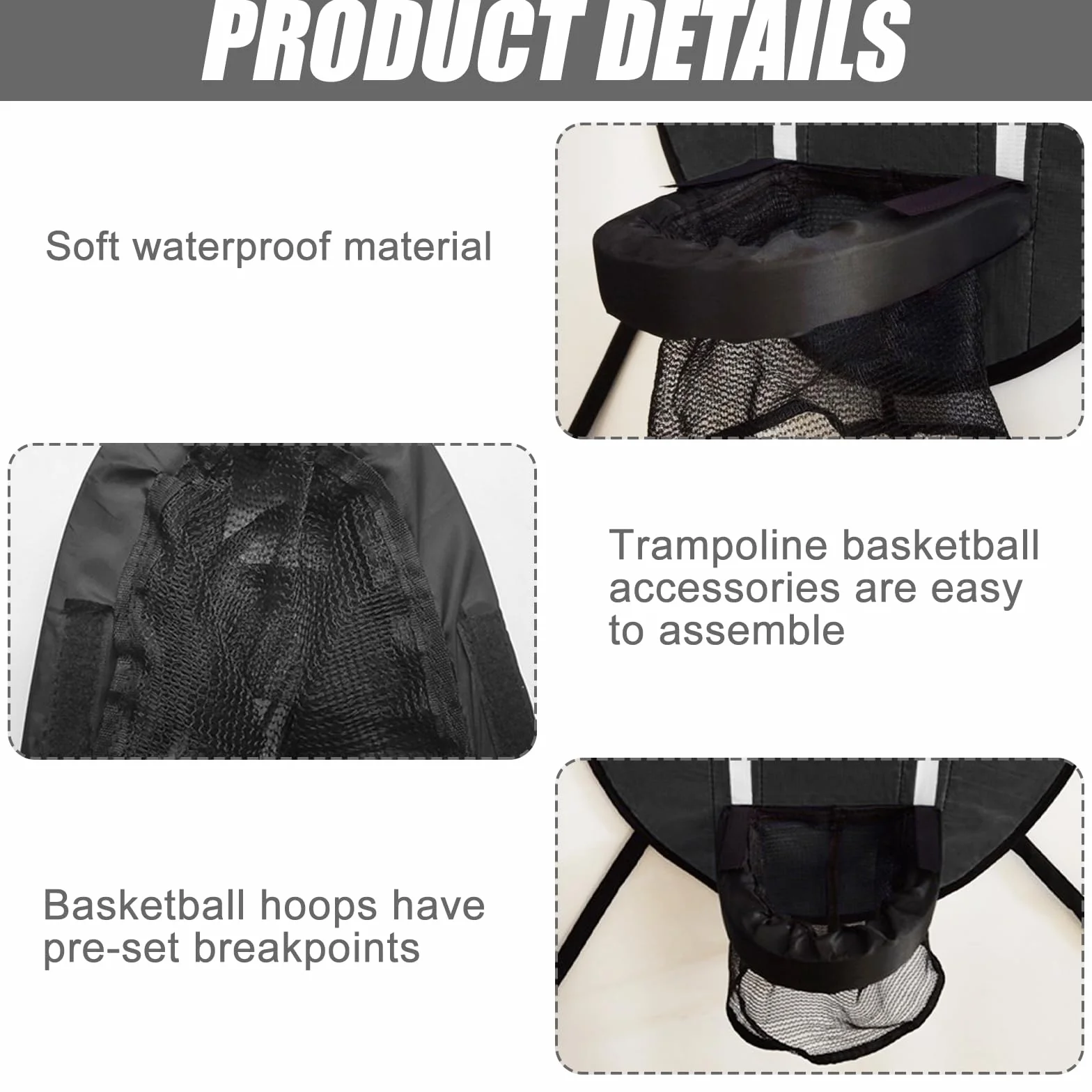 Panier de Basket pour Trampoline Intérieur avec 4 Ballons et Pompe, Support avec Protection Solaire